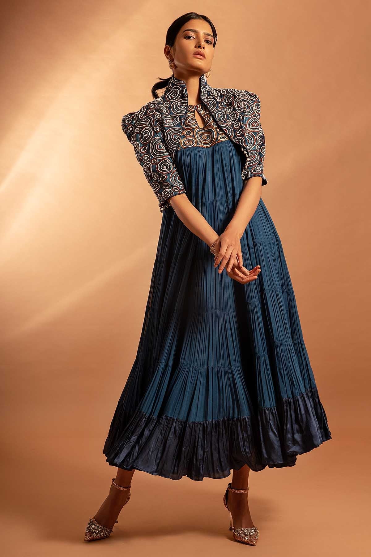 Buy Blue Cutdana Embroidered Dress by Sejal Kamdar at ScrollnShops