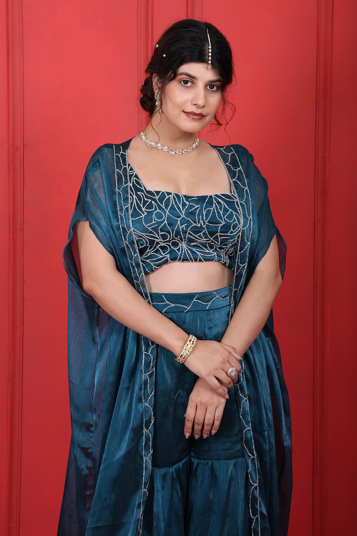 Blue Cutdana Indo-Western Set