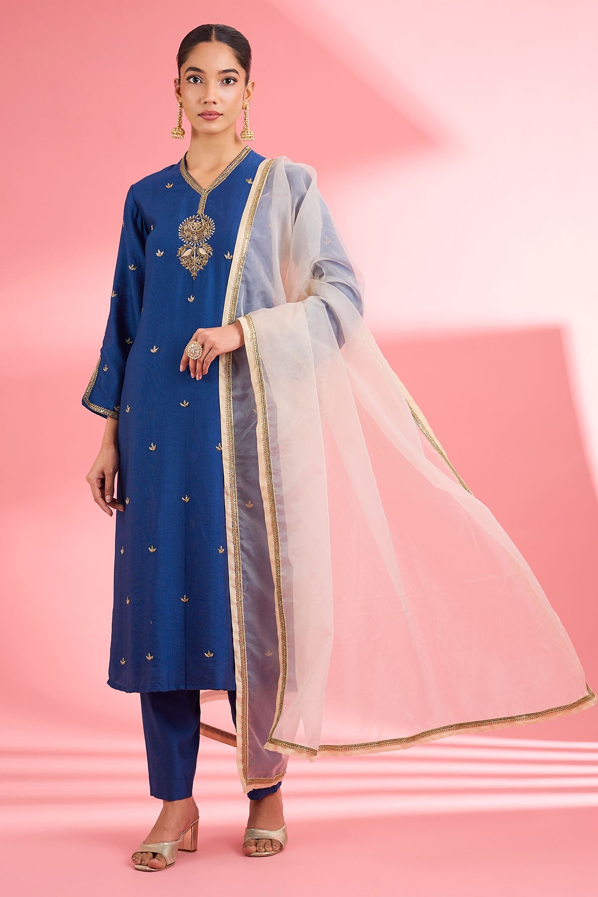 Buy Blue Cutdana Motifs Kurta Set for women by Milu Madan online available at scrollnshops