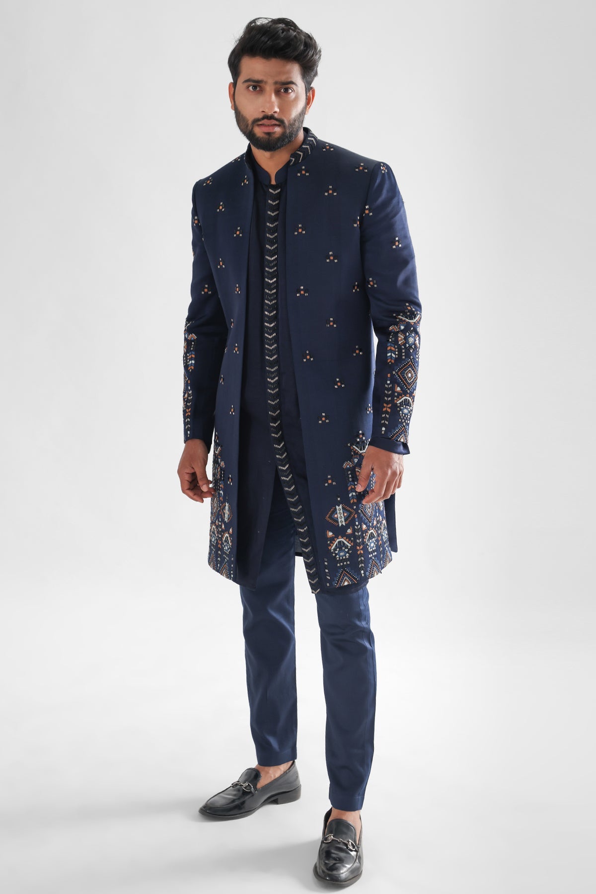 Buy Blue Cutdana Thread Achkan Set for men by Paarsh Atelier online available at scrollnshops
