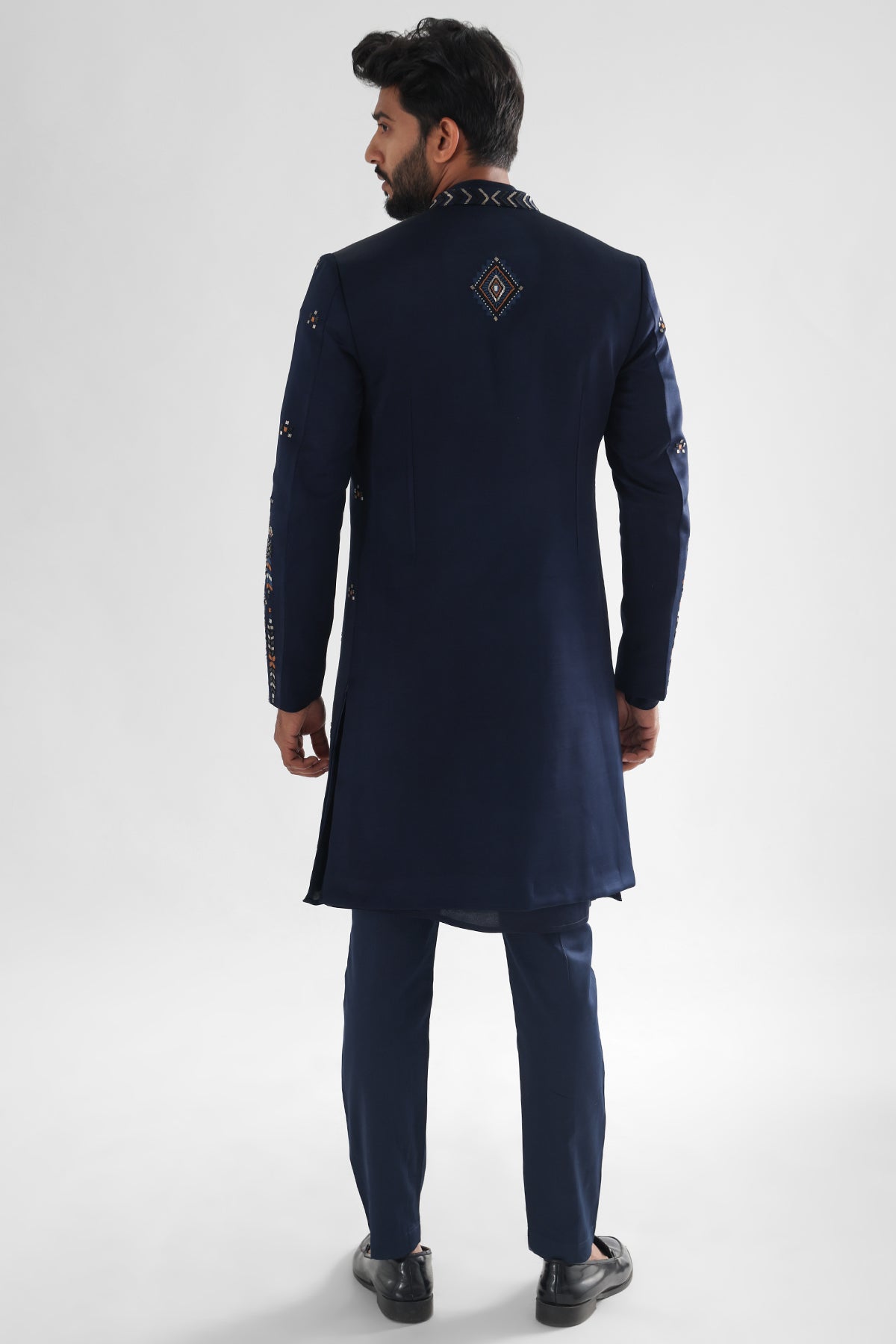 Blue Cutdana Thread Achkan Set