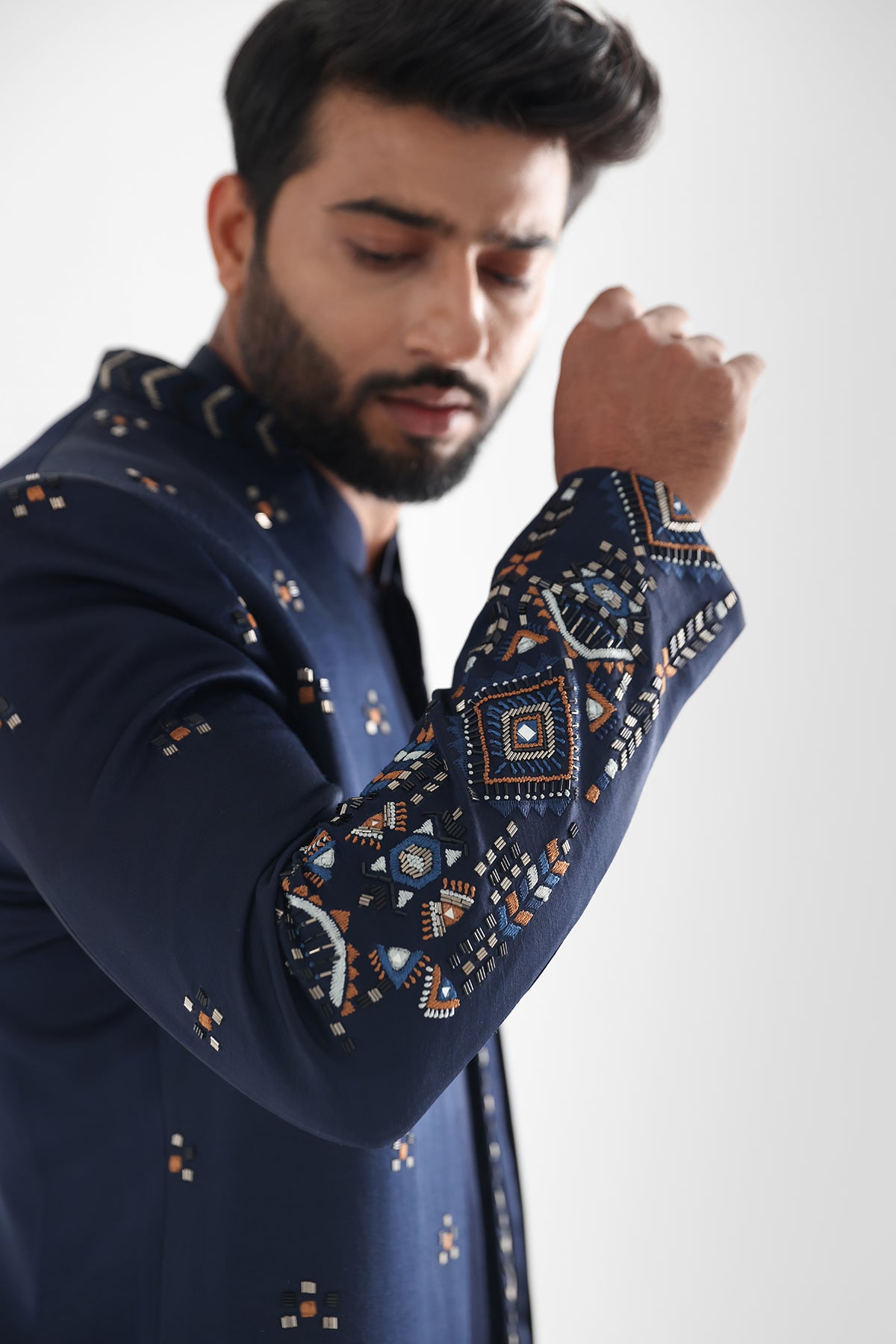 Blue Cutdana Thread Achkan Set