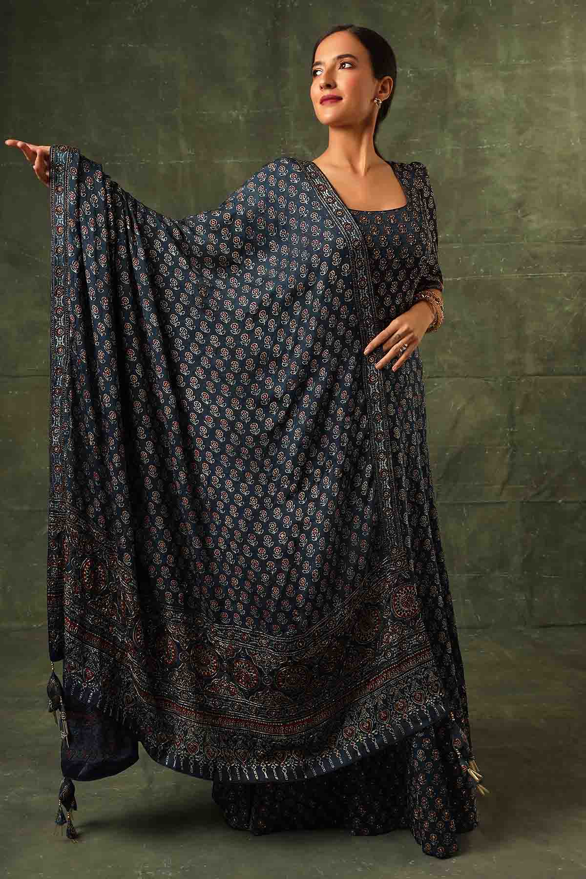 Blue Cutdana Work Anarkali Set