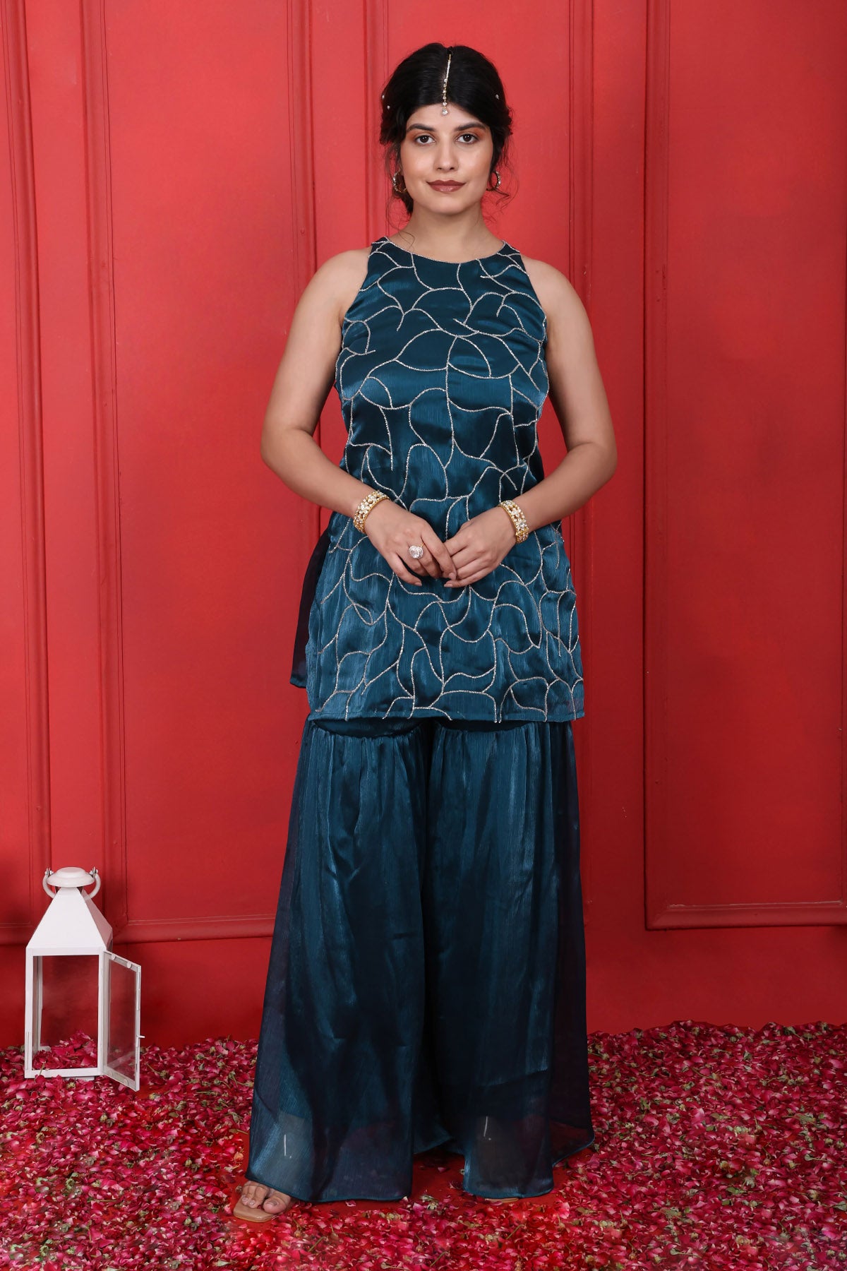 Blue Cutdana Work Kurta & Pants