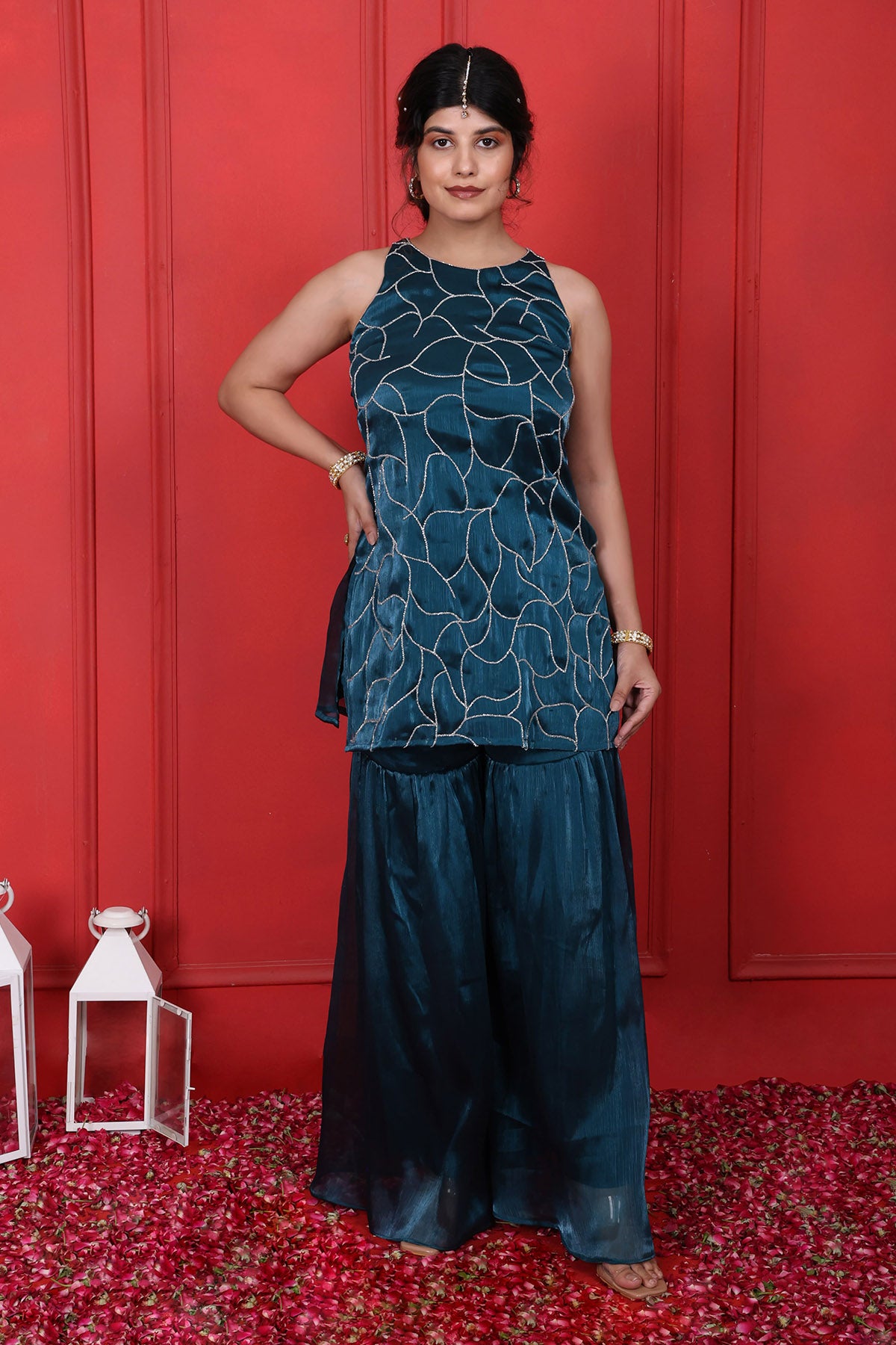 Blue Cutdana Work Kurta & Pants