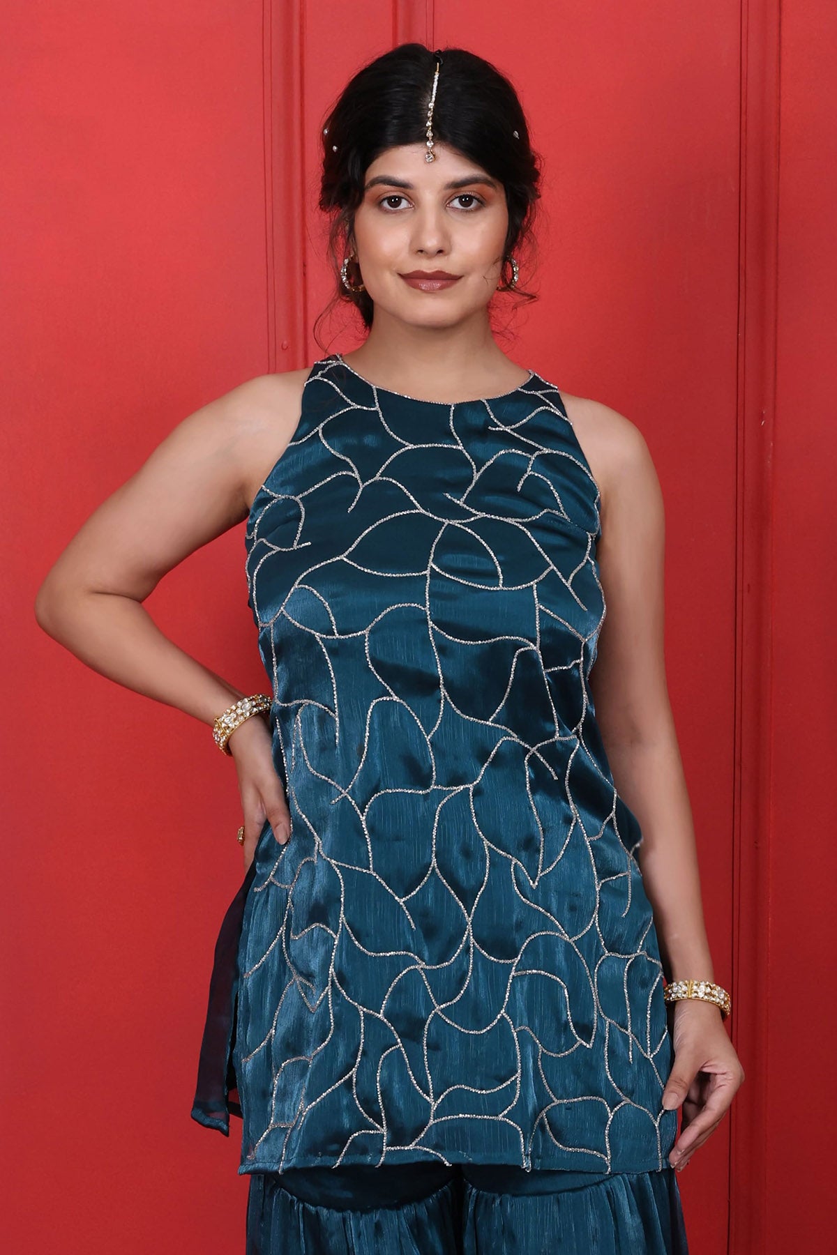 Blue Cutdana Work Kurta & Pants