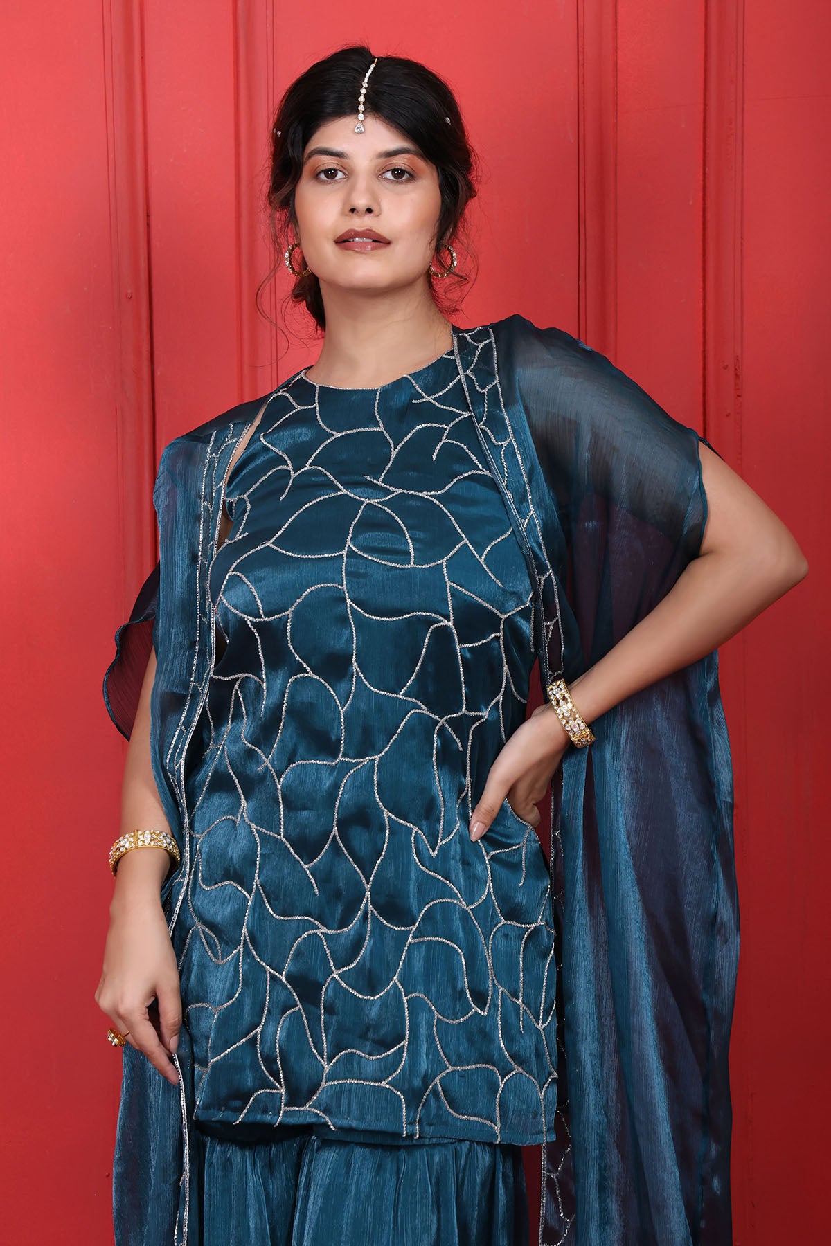 Blue Cutdana Work Kurta Set