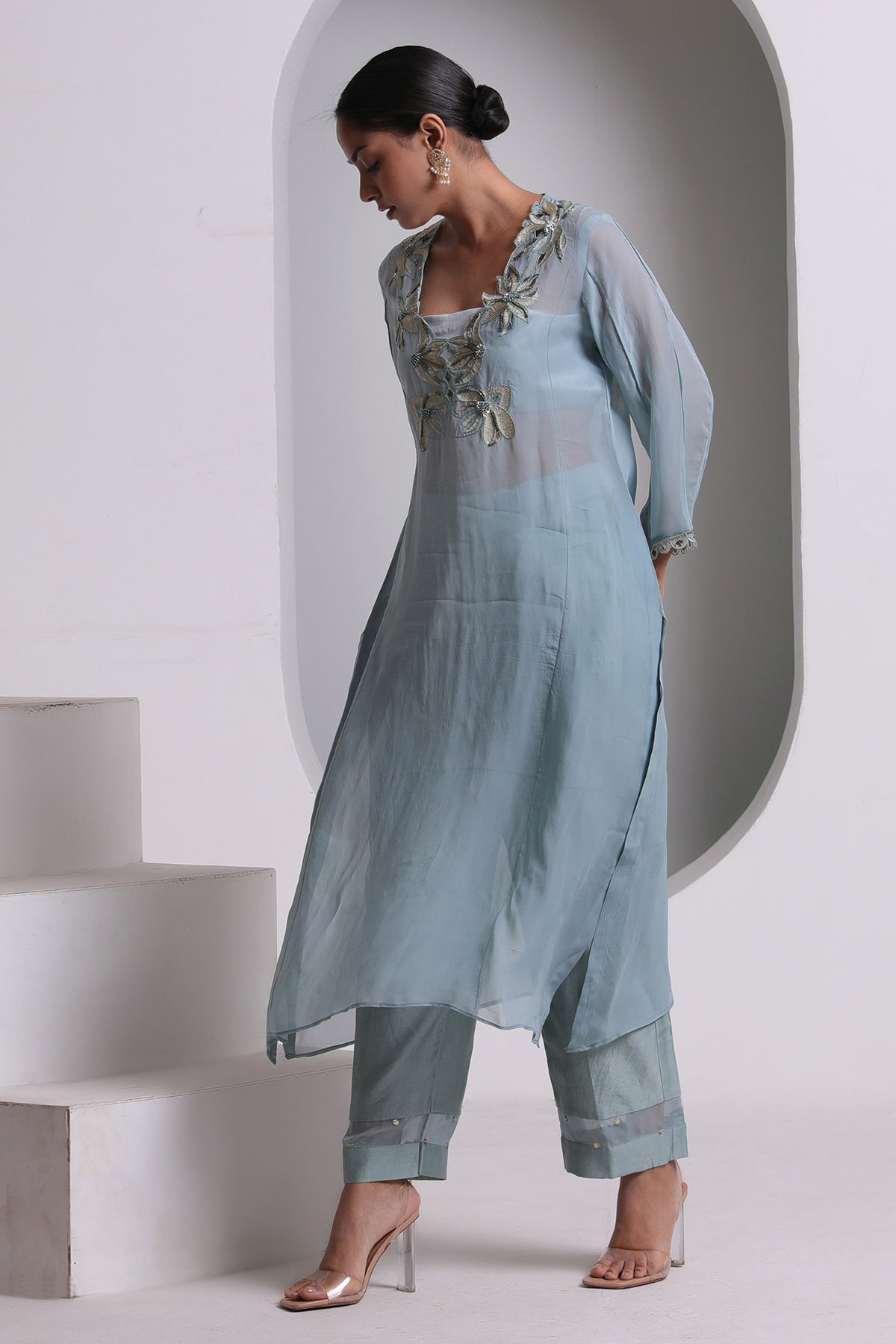 Blue Cutwork Flared Kurta Set