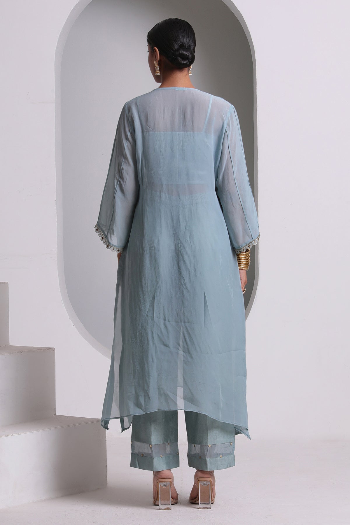 Blue Cutwork Flared Kurta Set