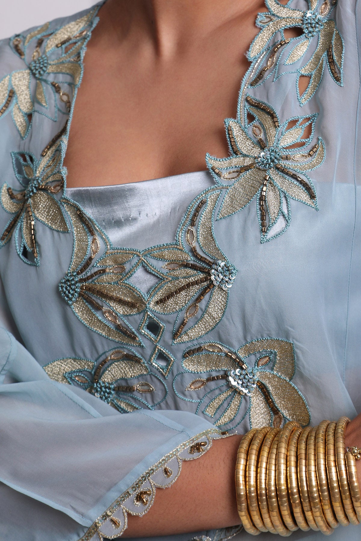 Blue Cutwork Flared Kurta Set