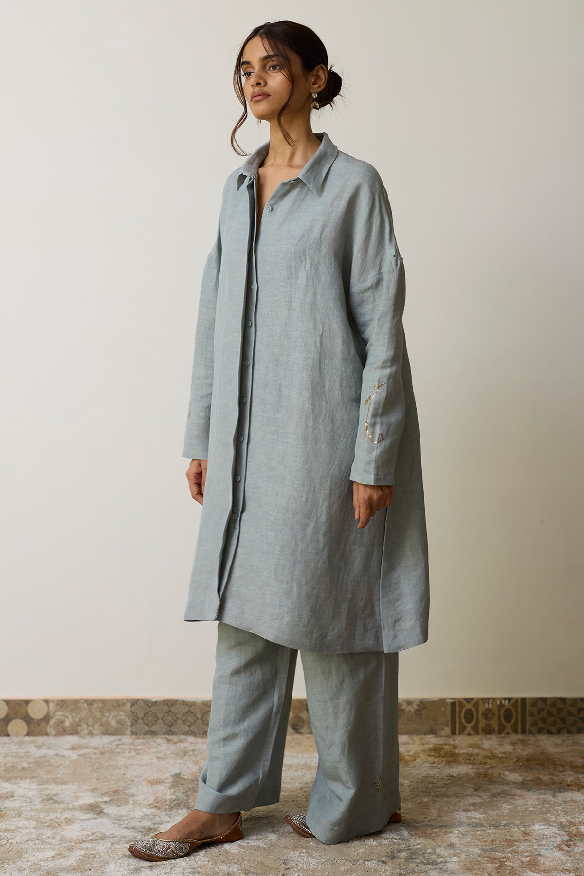 Blue Dabka Embroidery Kurta Set