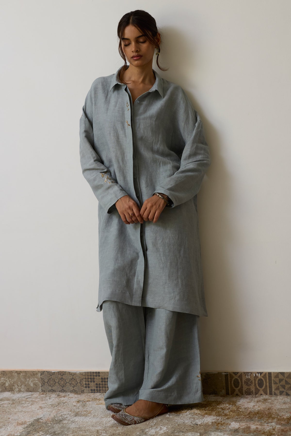 Blue Dabka Embroidery Kurta Set