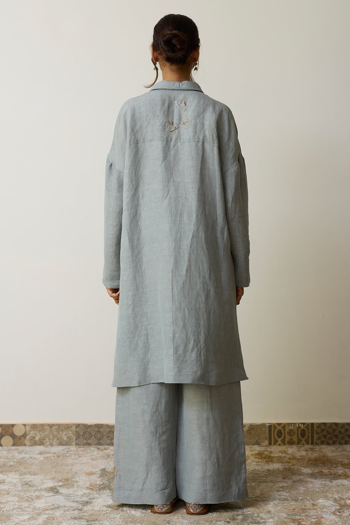 Blue Dabka Embroidery Kurta Set