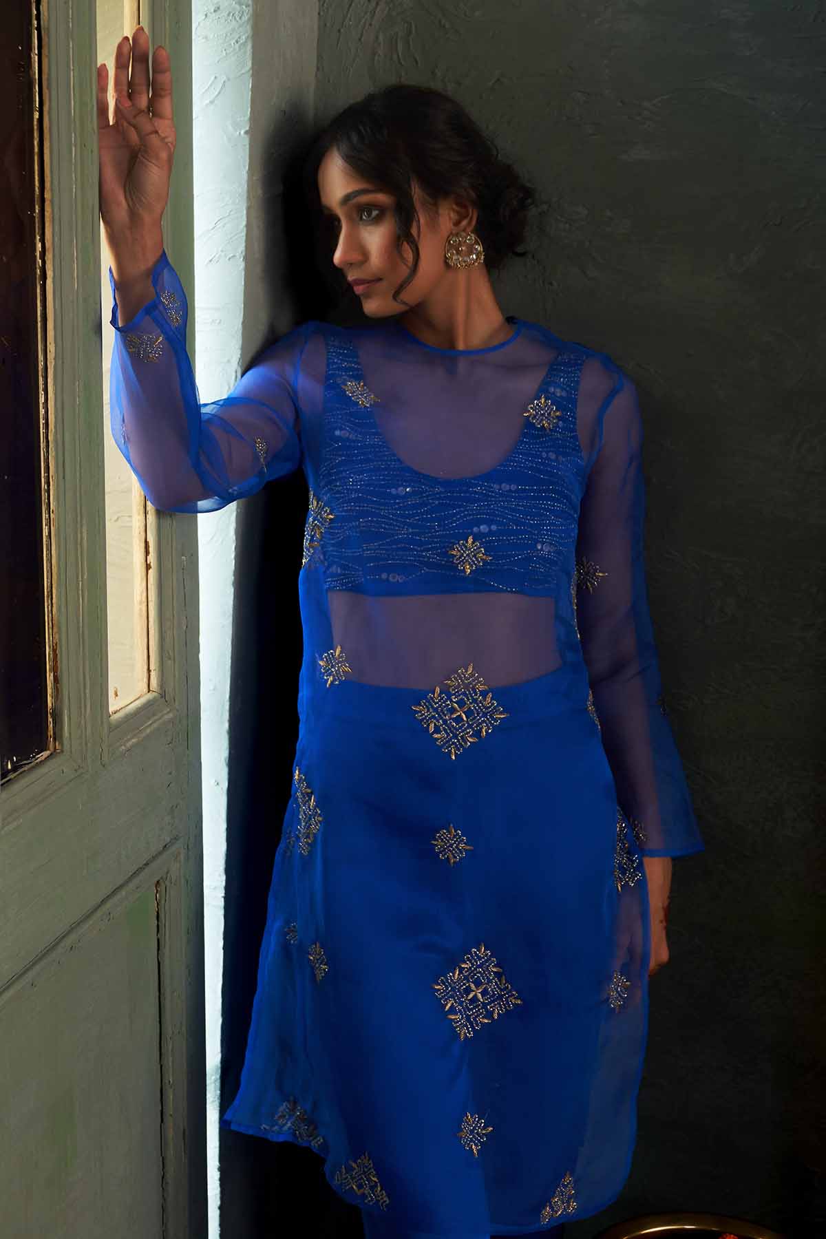 Blue Dabka Straight Kurta Set