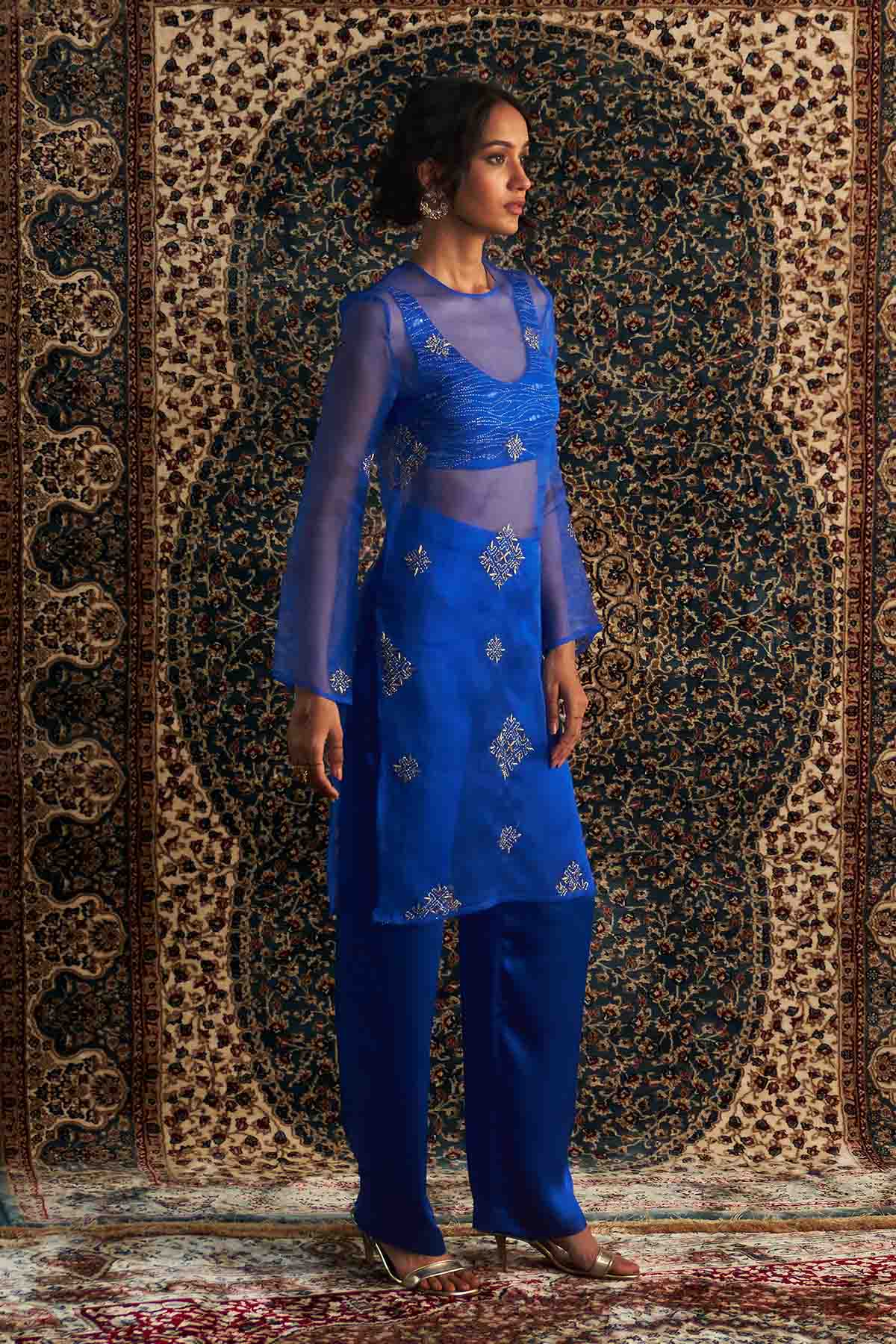 Blue Dabka Straight Kurta Set