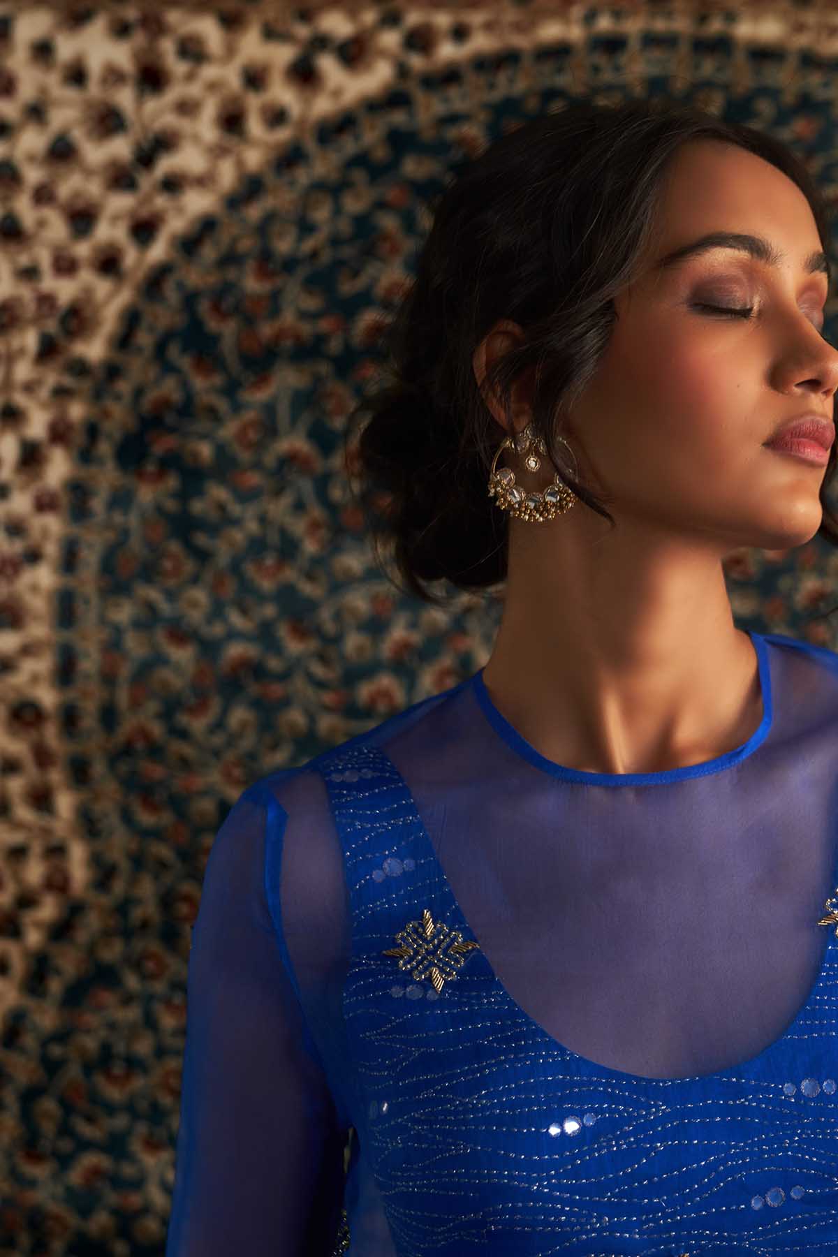 Blue Dabka Straight Kurta Set