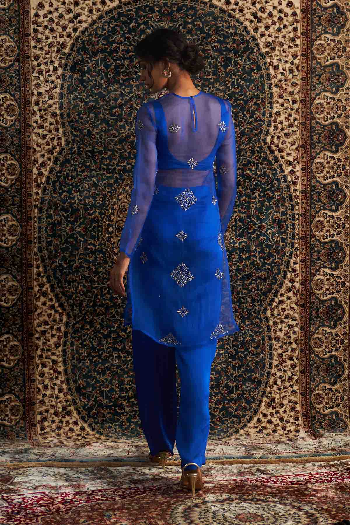 Blue Dabka Straight Kurta Set