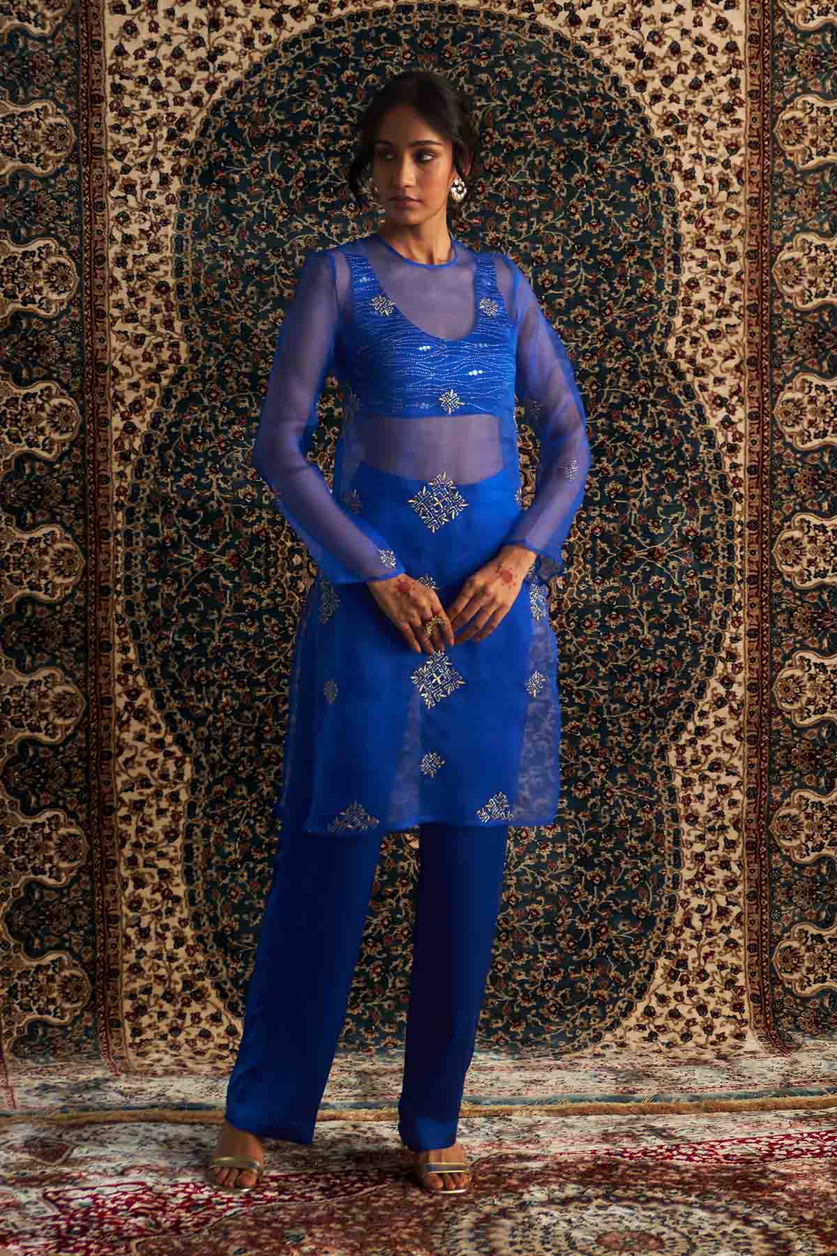 Buy Blue Dabka Straight Kurta Set Online