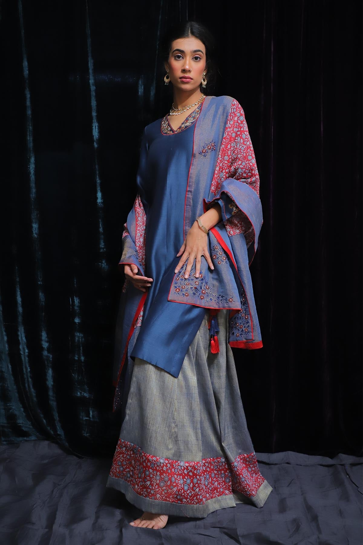 Buy Blue Dabka Zardosi Kurta Set by House Of 87 for women online at ScrollnShops