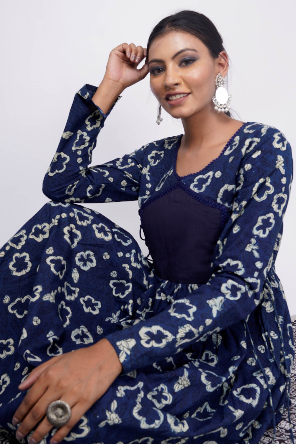 Blue Dabu Printed Kurta Set