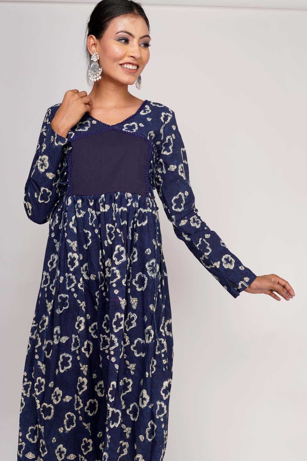 Charu Bhaskar Blue Dabu Printed Kurta Set for women online at ScrollnShops