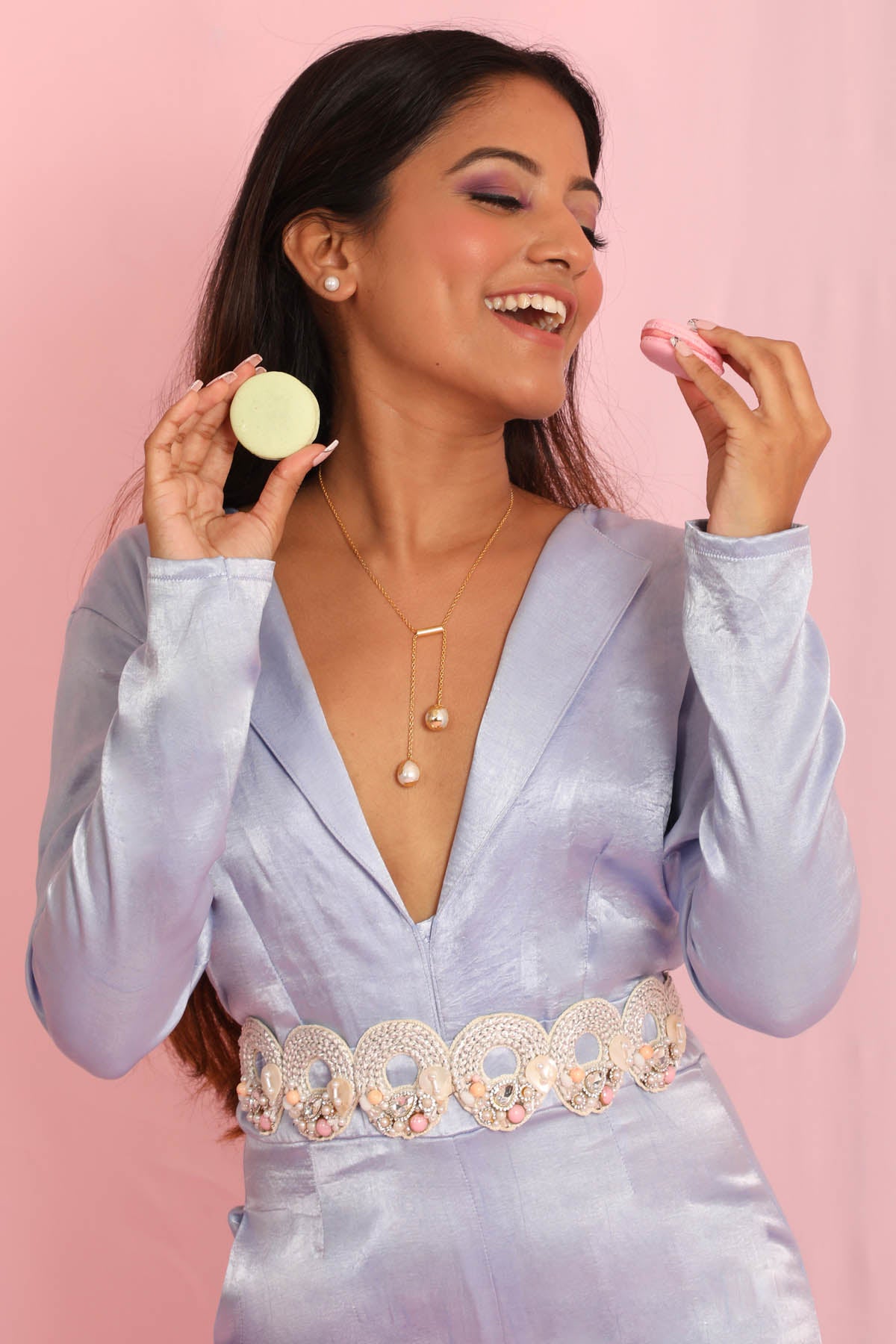 Blue Deep Neck Short Jumpsuit