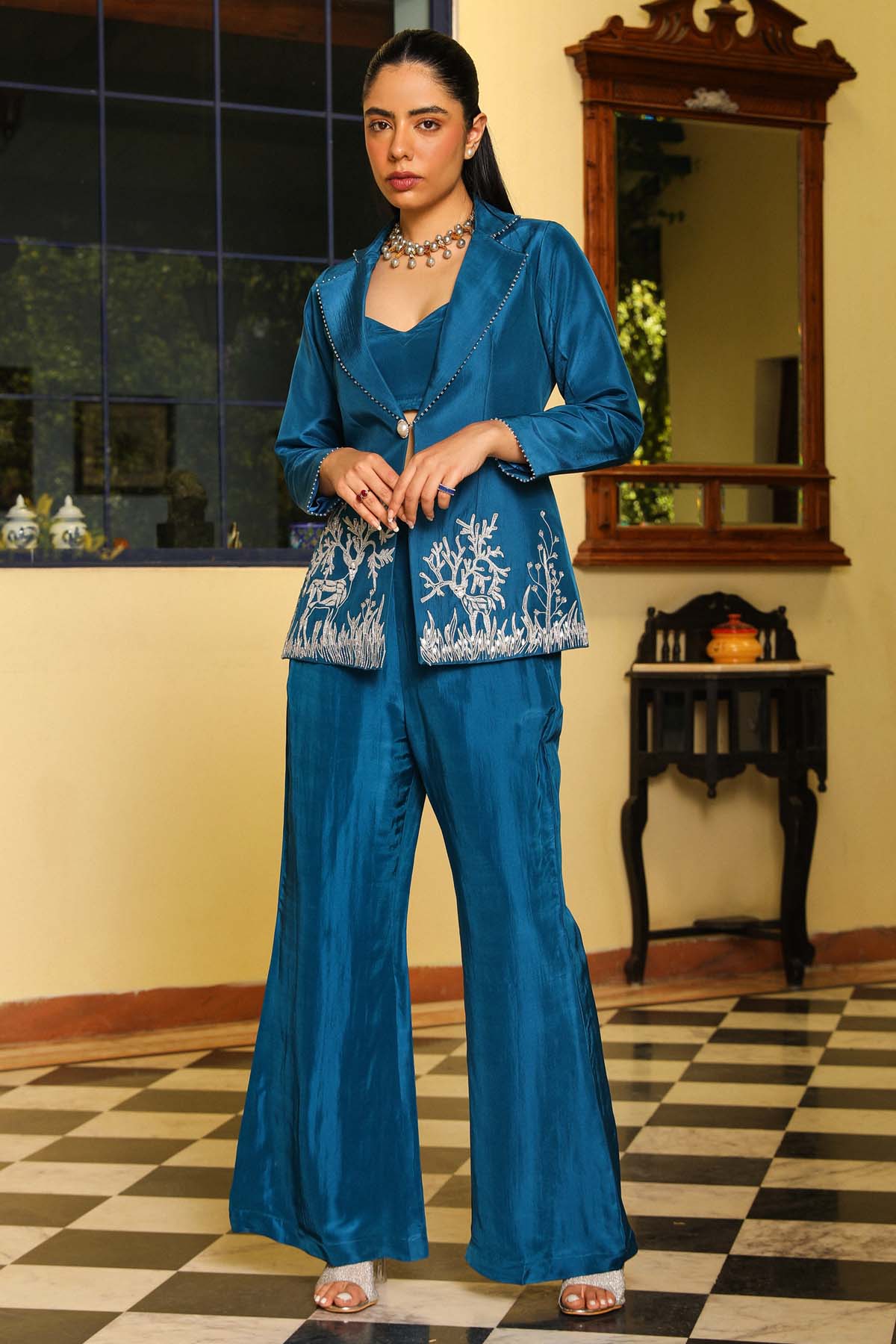 Buy Blue Deer Embroidered Jacket Set Online