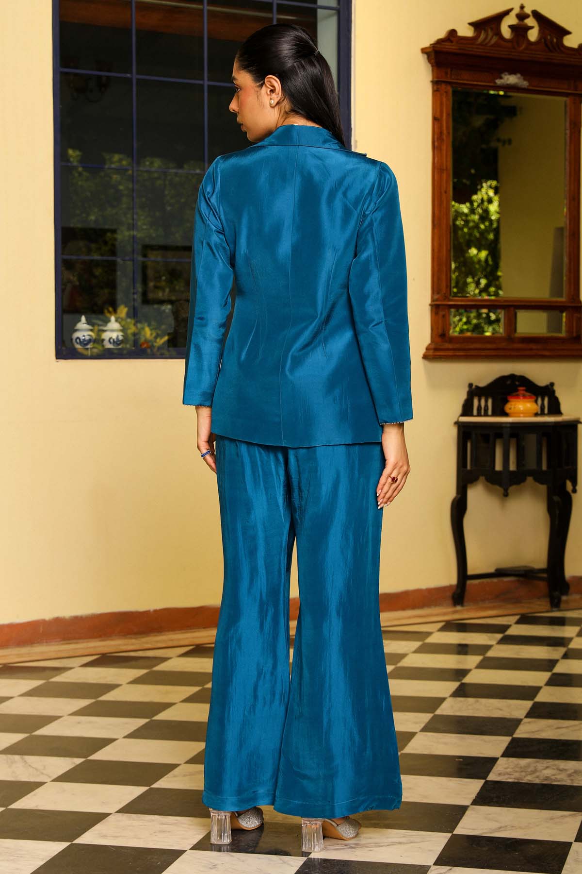 Blue Deer Embroidered Jacket Set