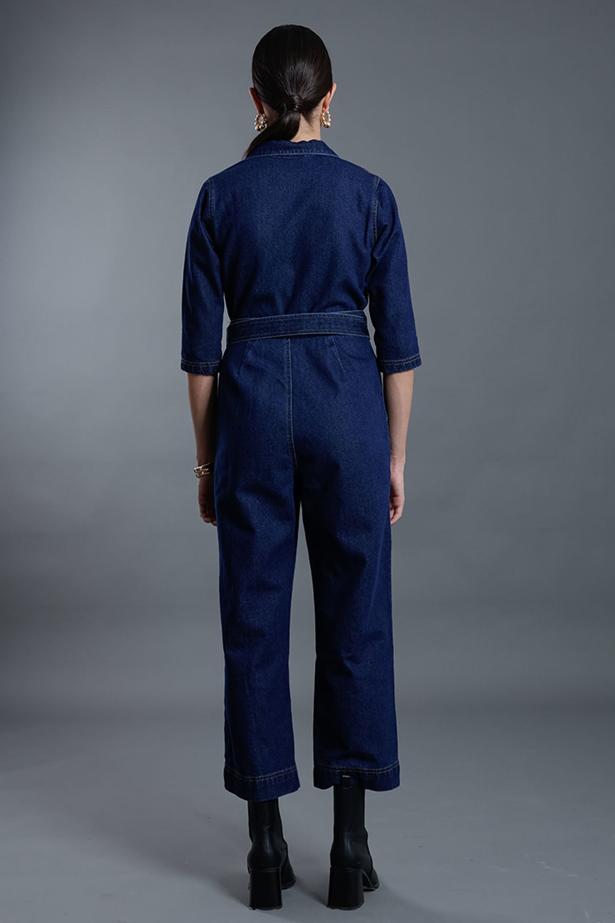 Blue Denim Flap Collar Jumpsuit