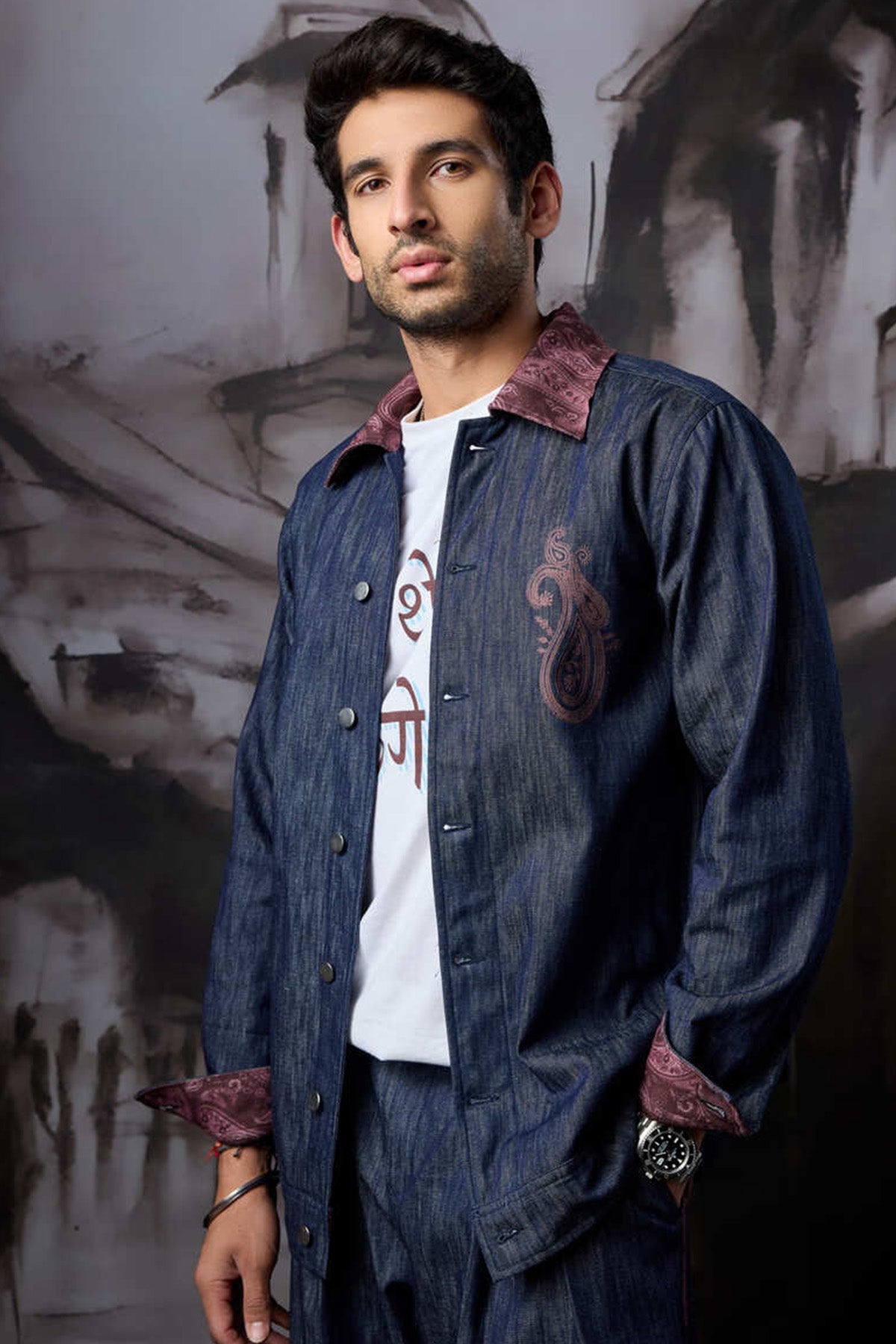 Buy Blue Denim Paisley Print Jacket for men by ADK online available at scrollnshops