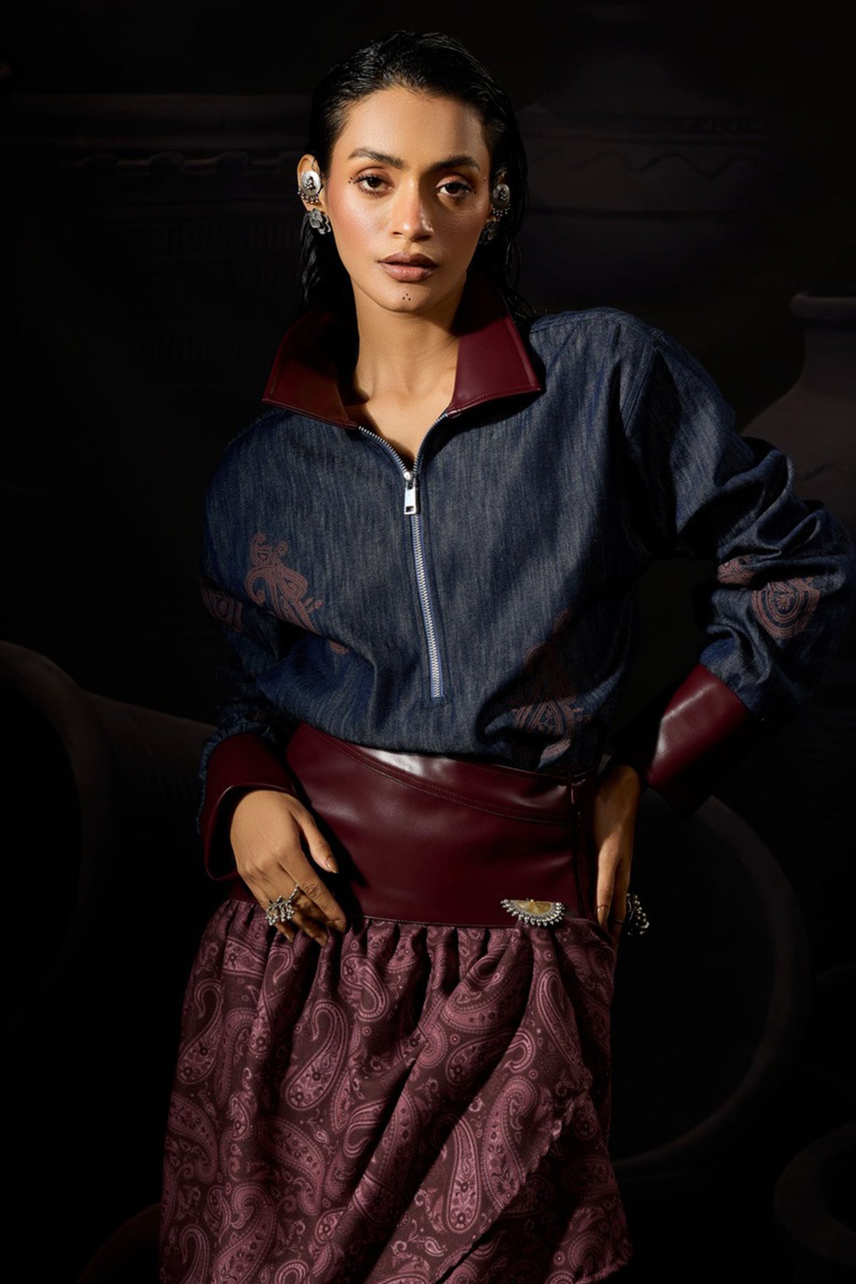 Blue Denim Paisley Printed Top
