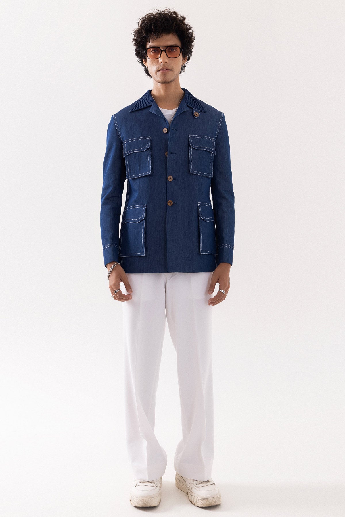 Blue Denim Stitch Bomber Jacket