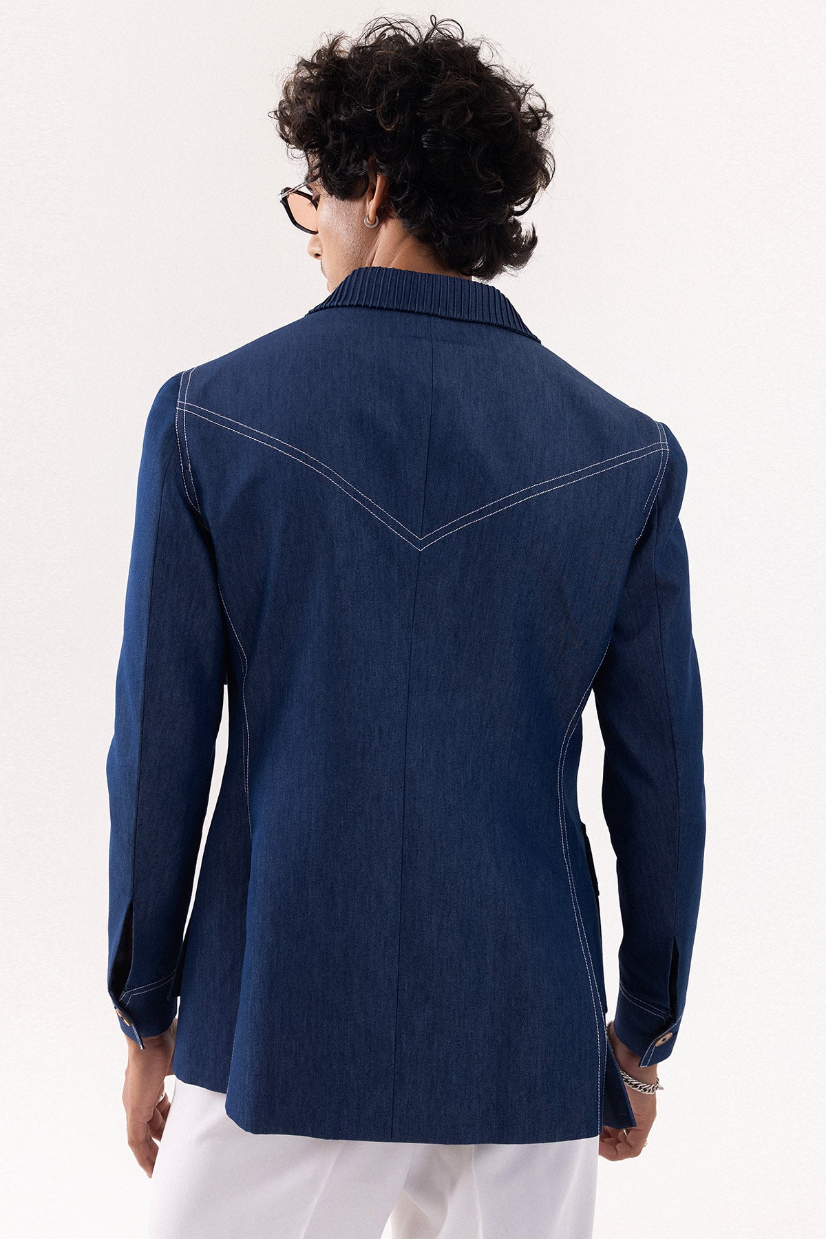 Blue Denim Stitch Bomber Jacket