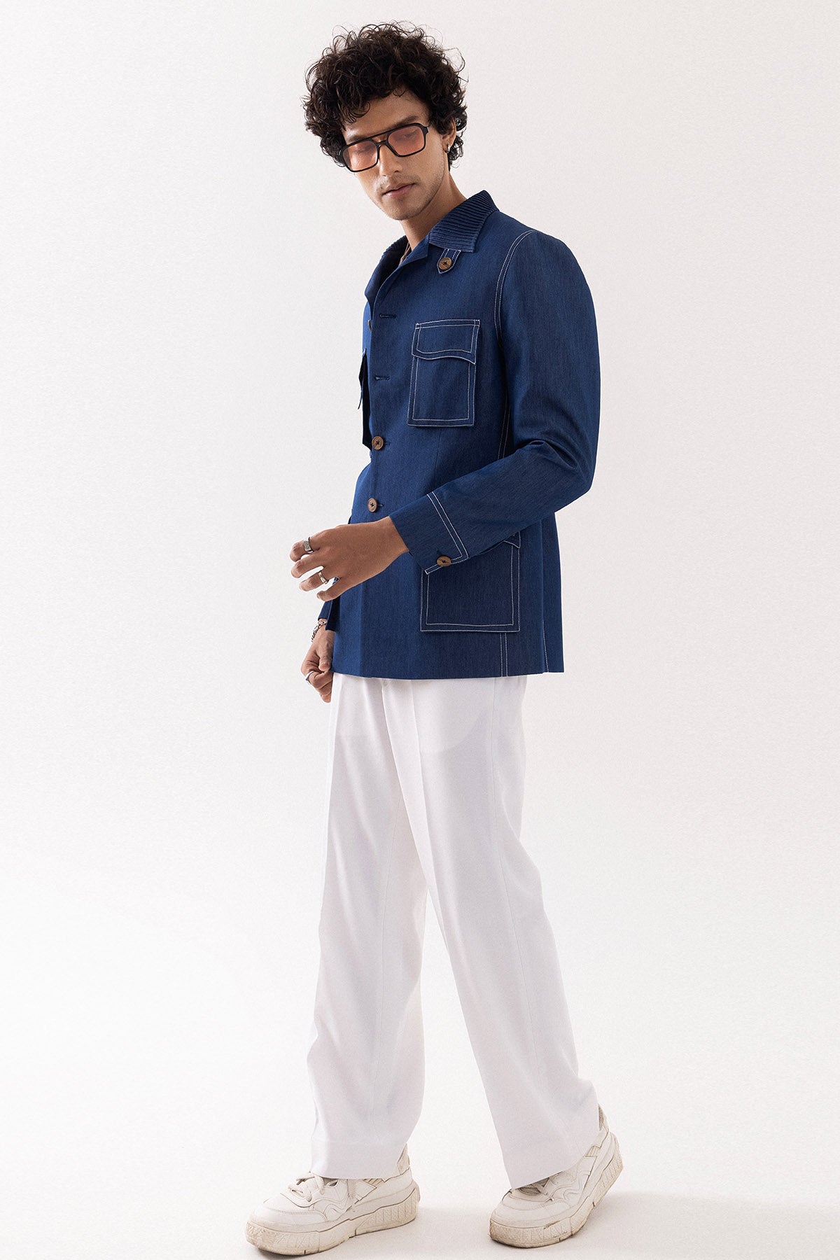 Blue Denim Stitch Bomber Jacket