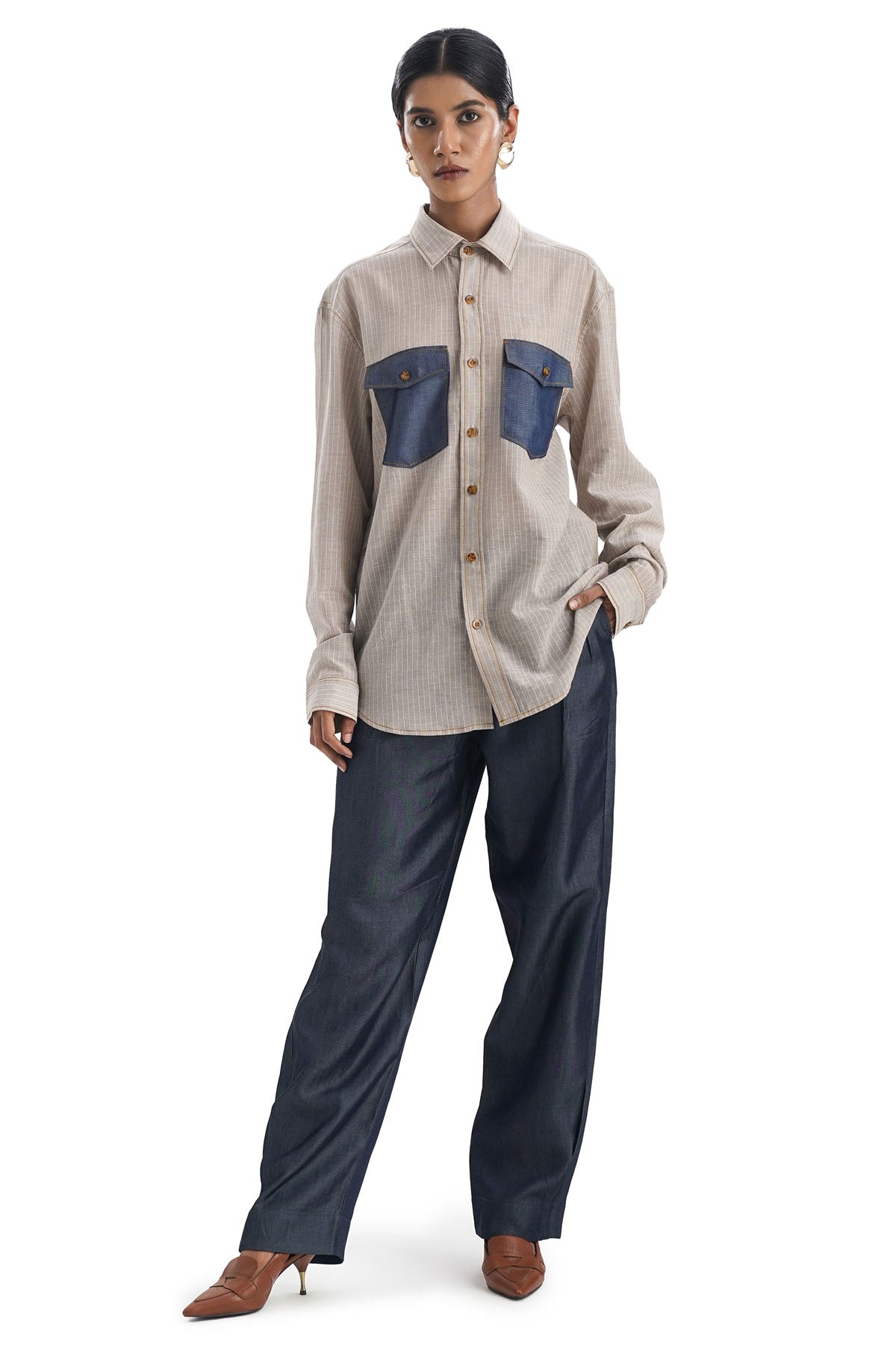 Denim Pocket Fawn Stripe Shirt