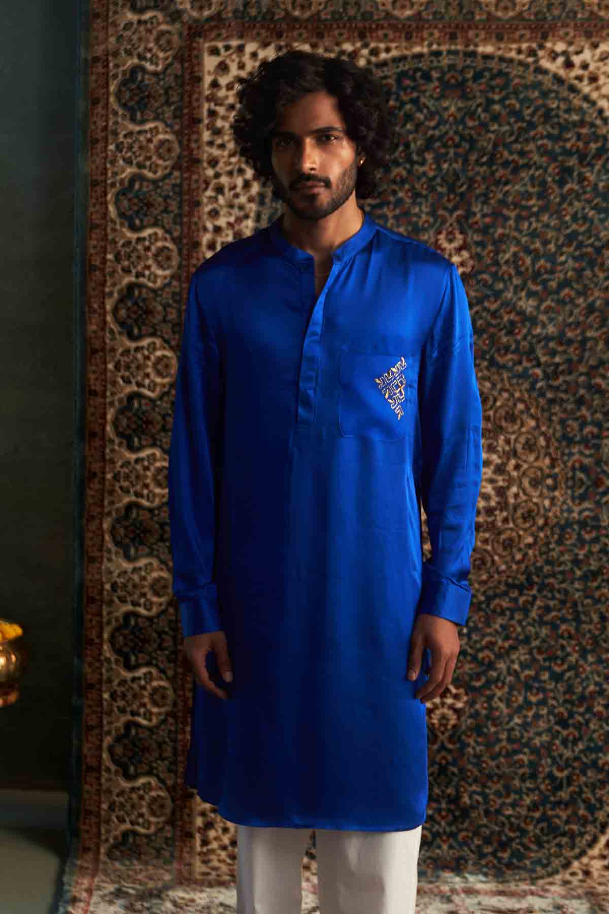 Blue Detail Pocket Kurta Set