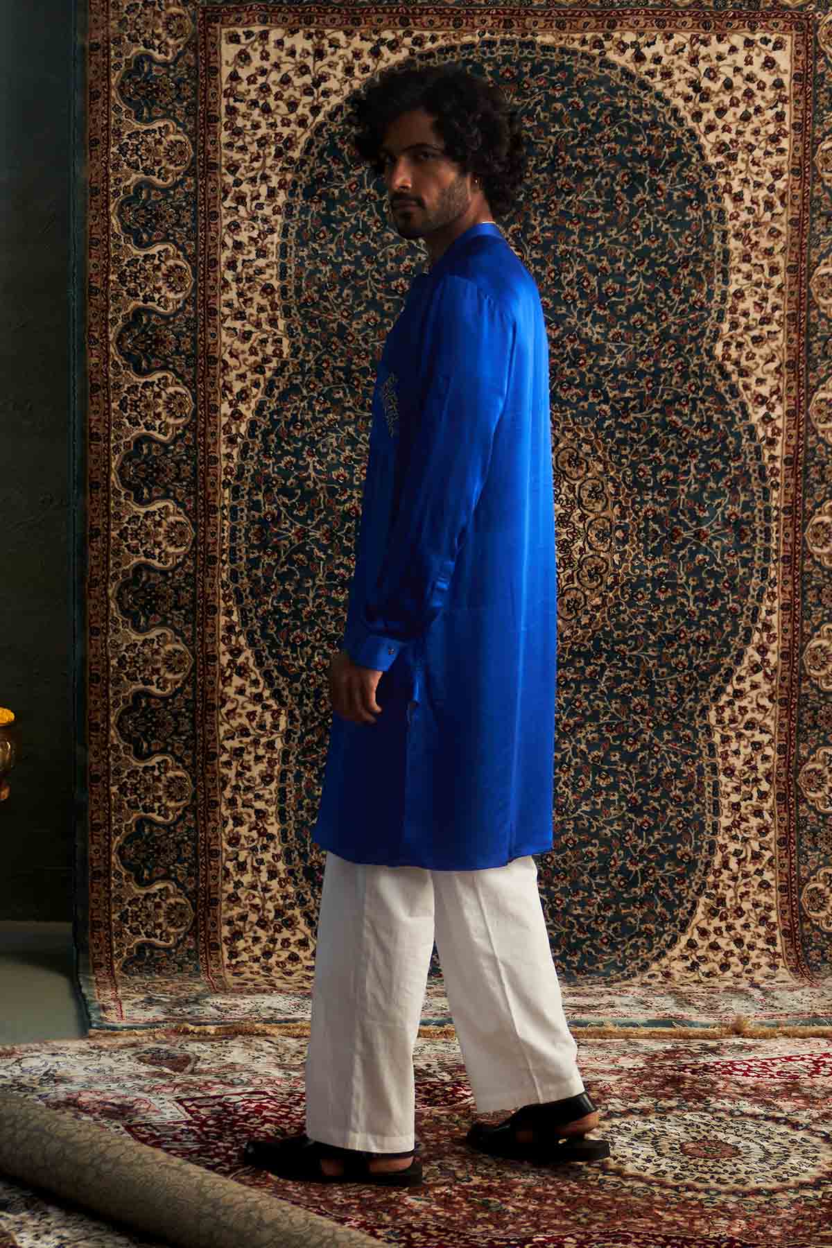 Blue Detail Pocket Kurta Set