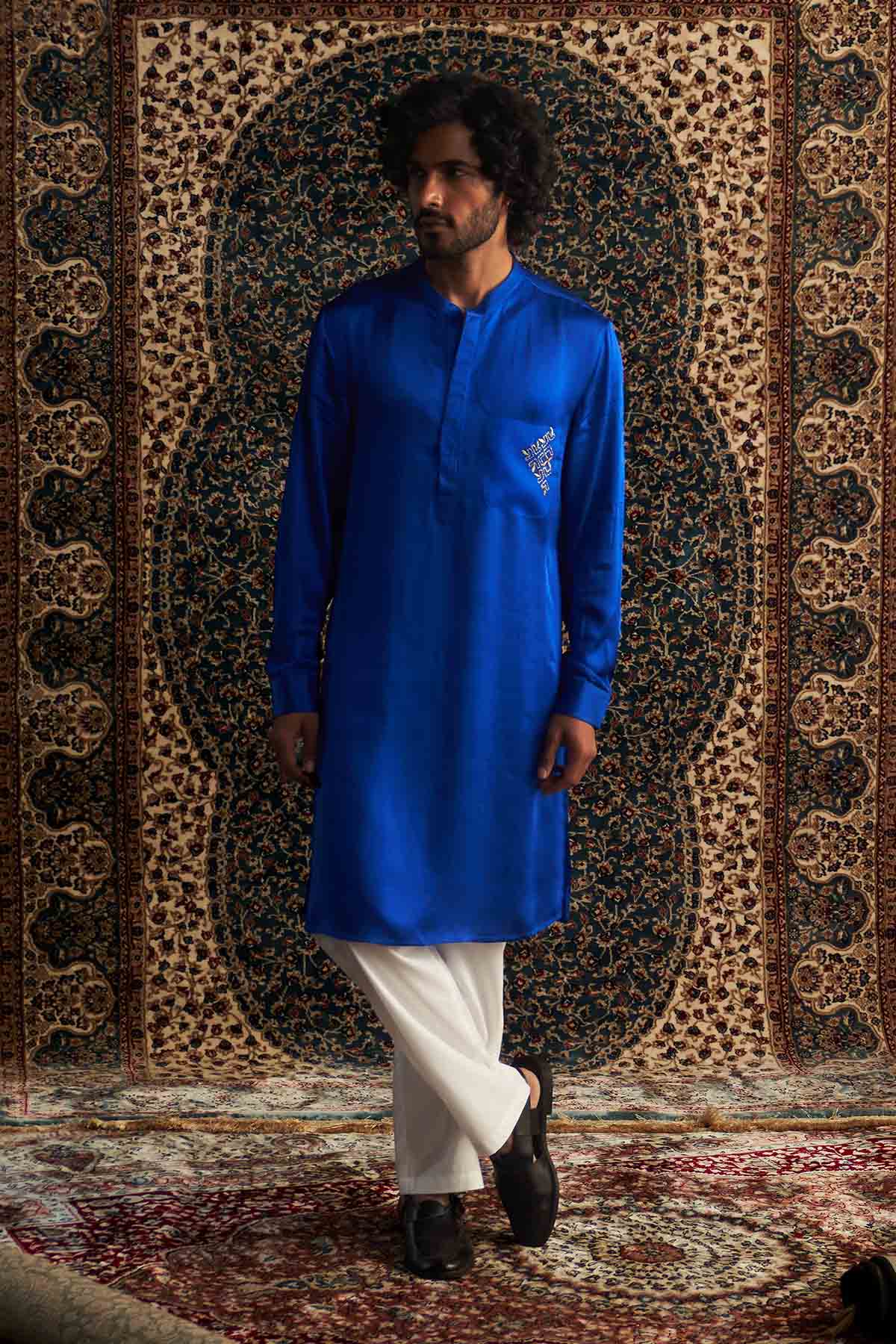 Buy Blue Detail Pocket Kurta Set Online