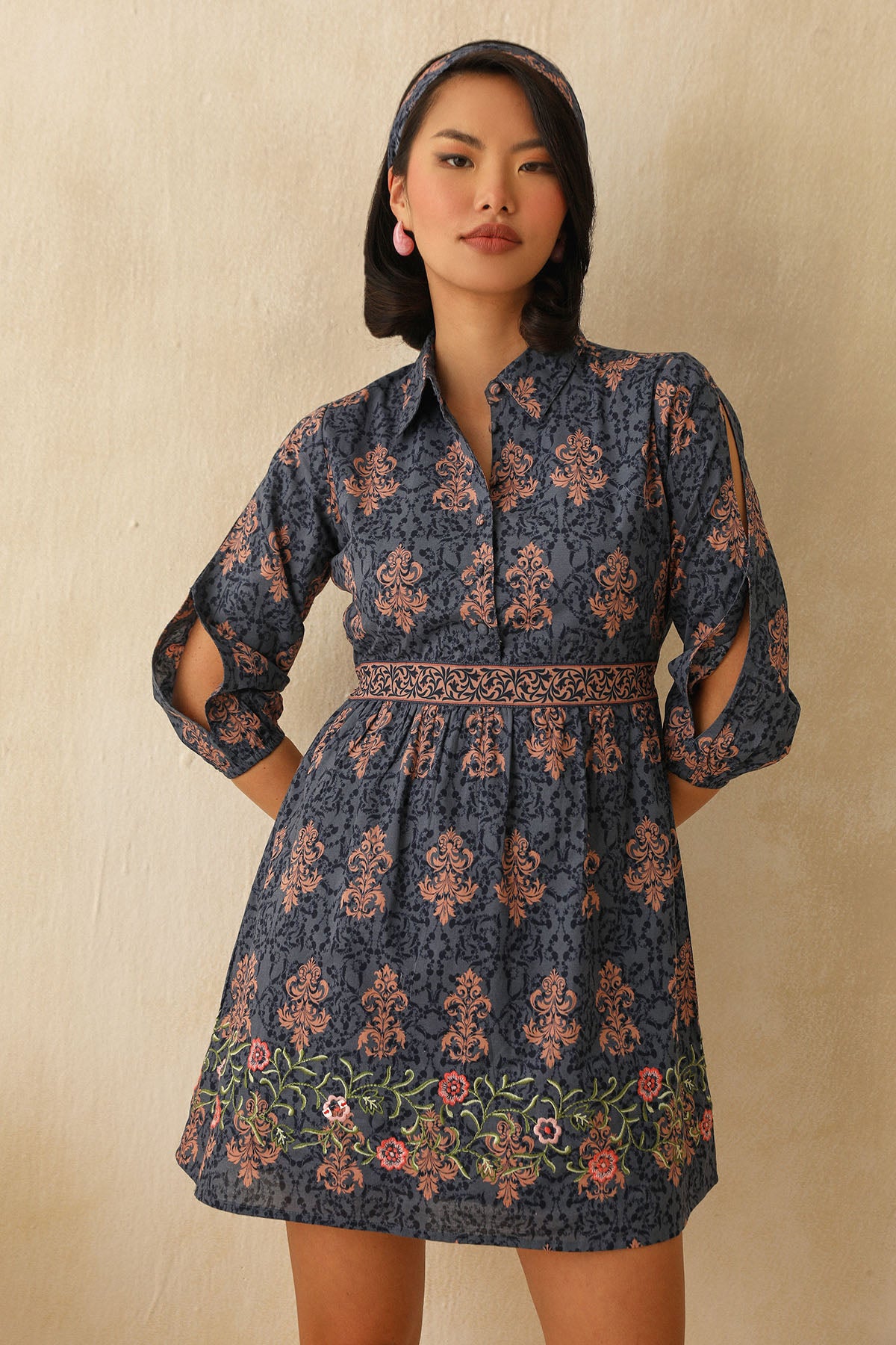 Blue Digital Ethnic Print Dress