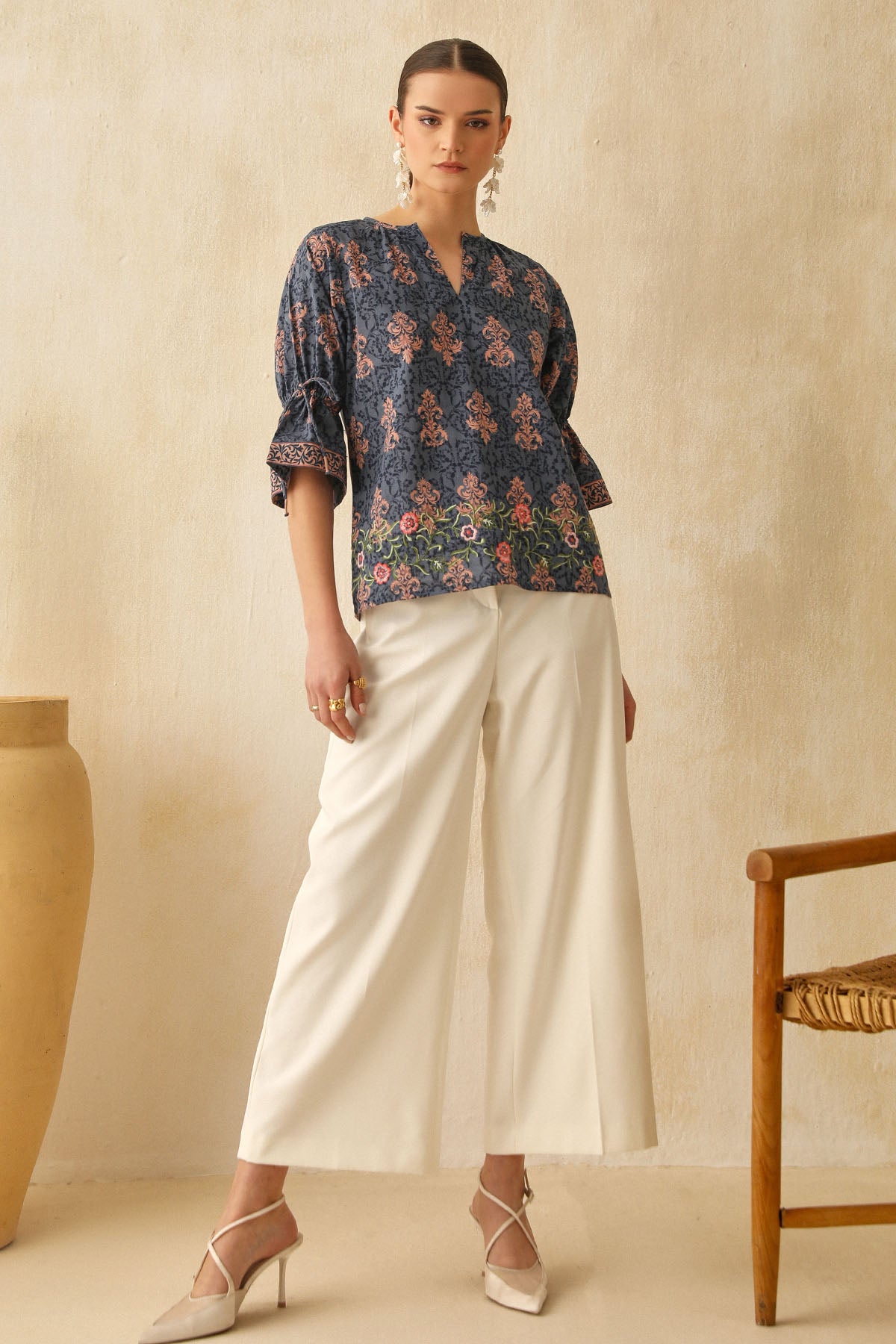 Blue Digital Ethnic Print Top