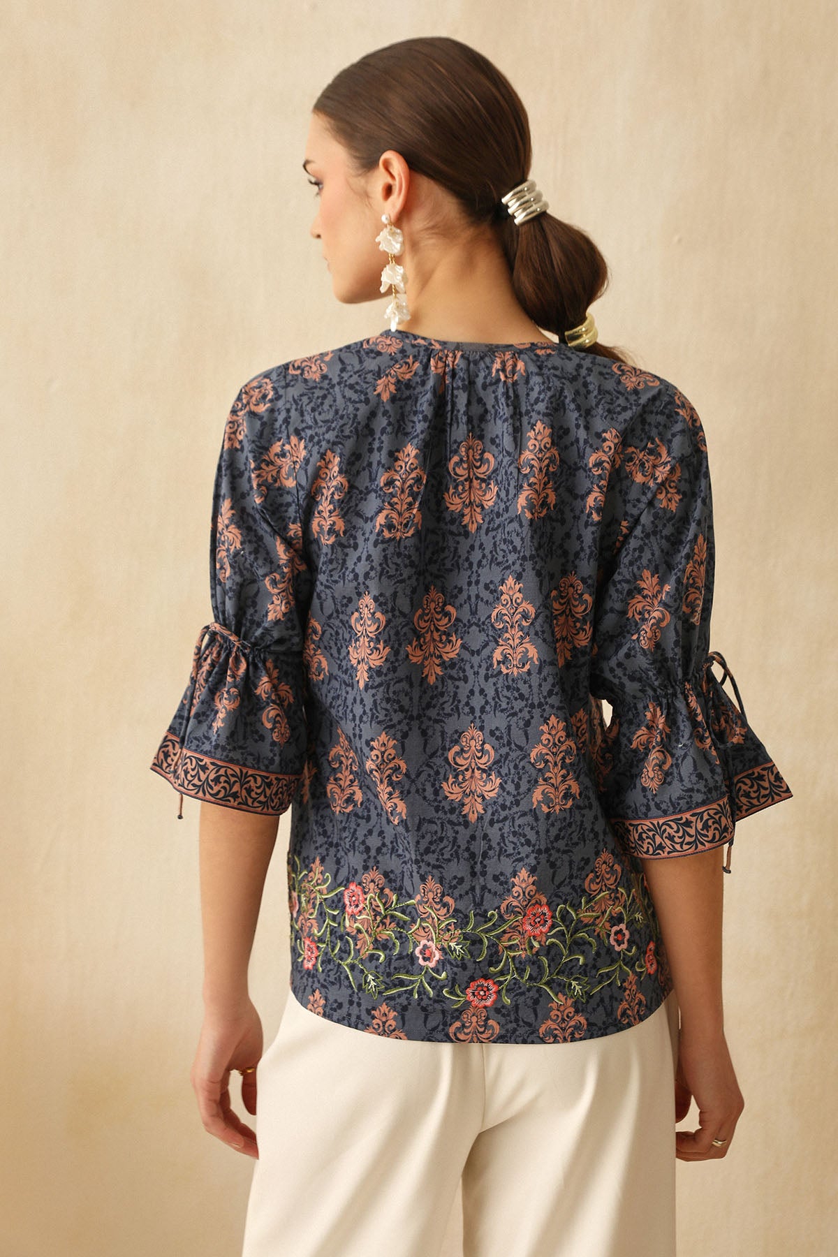 Blue Digital Ethnic Print Top