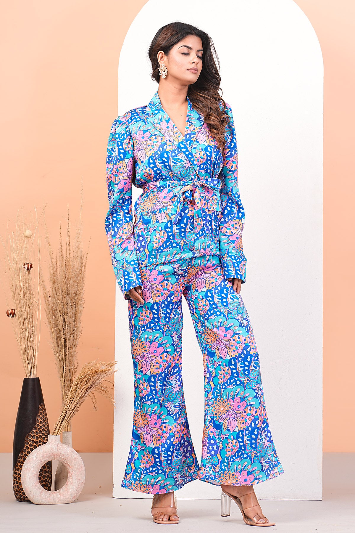 Blue Digital Printed Jacket Set