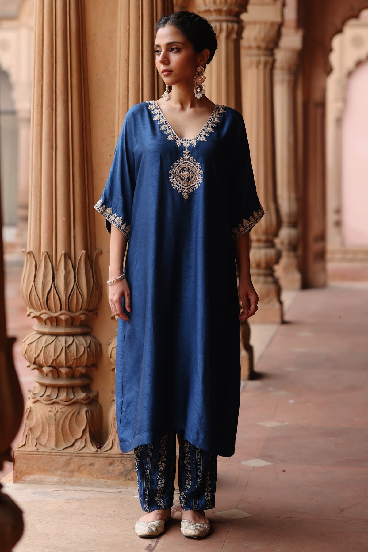 Megha Pitti Blue Dori Embroidery Kurta Set for women online at ScrollnShops