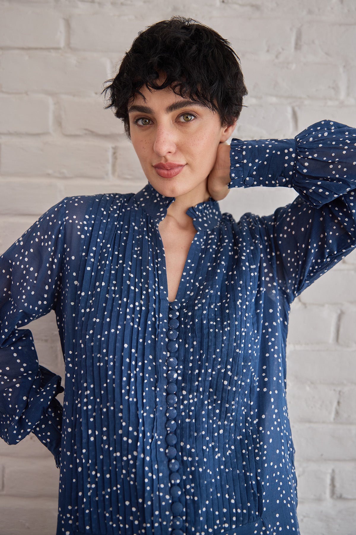 Blue Dot Printed Midi Dress