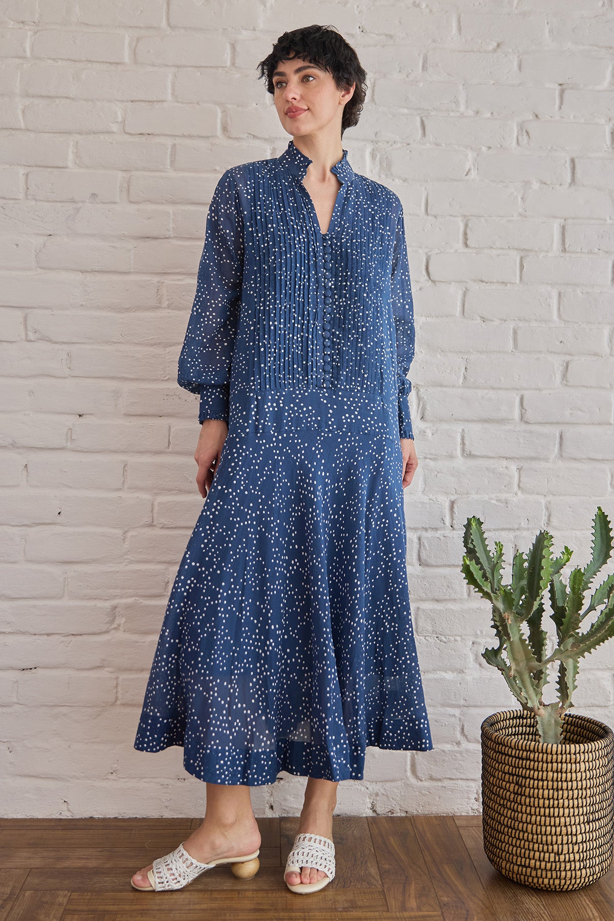 Blue Dot Printed Midi Dress