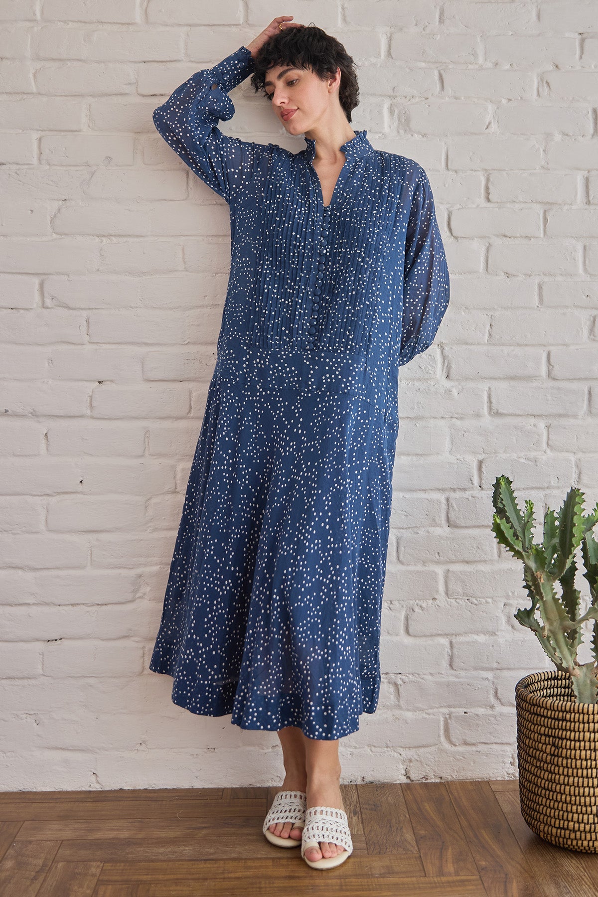 Buy Blue Dot Printed Midi Dress by Taro India for women online at ScrollnShops