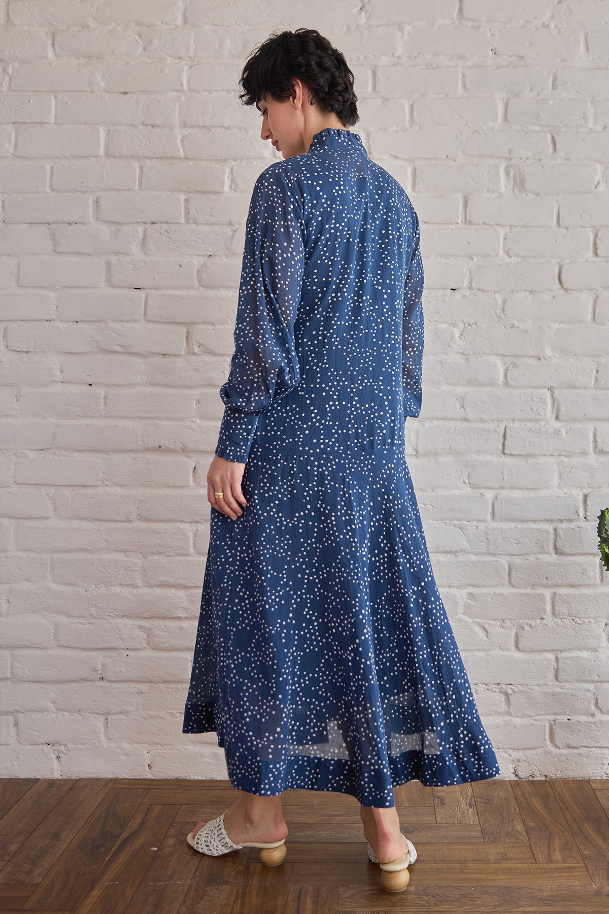 Blue Dot Printed Midi Dress