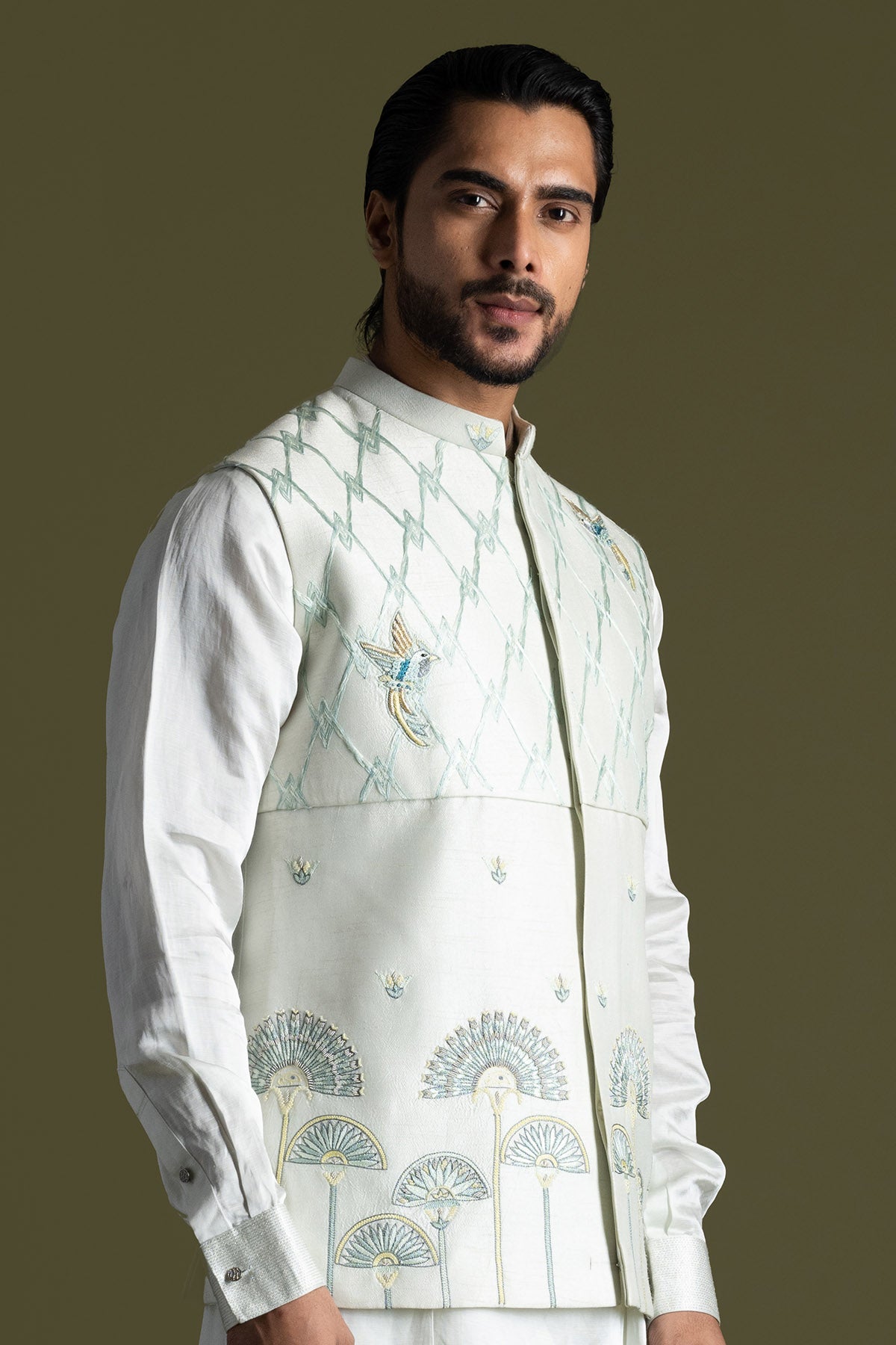 Buy Blue Double Panel Bundi Jacket for men by Paarsh Atelier online available at scrollnshops