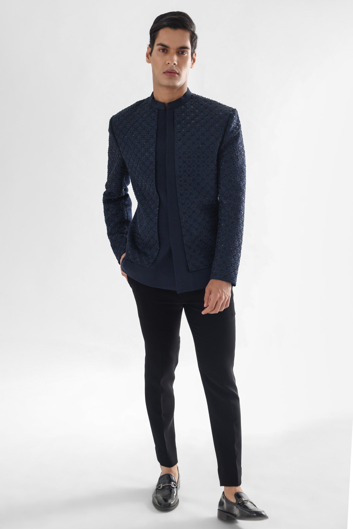 Buy Blue Double Paneled Tuxedo Set for men by Paarsh Atelier online available at scrollnshops