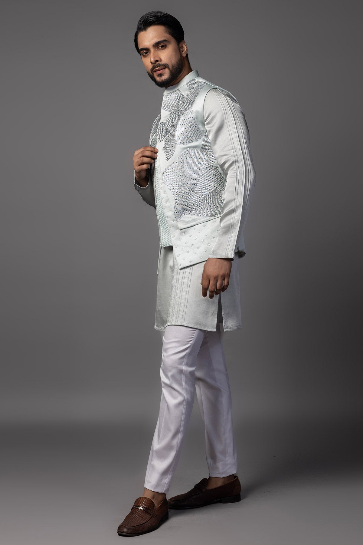 Blue Double Panelled Kurta Set